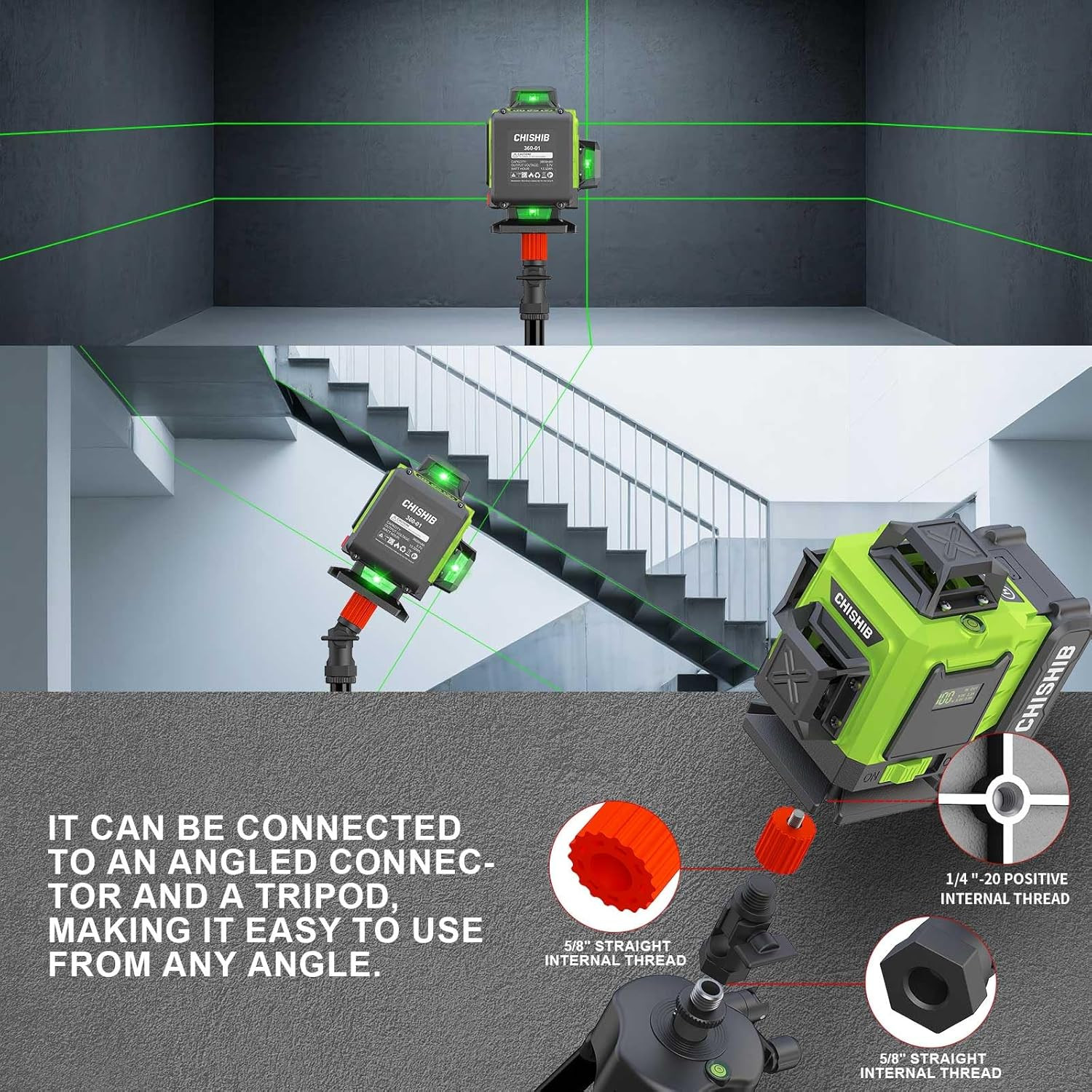 16-Line Green Laser Level Kit - 4X360° Self-Leveling with Carry Case