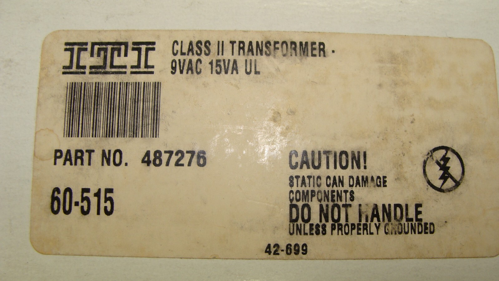 ITI 60-515 487276 9VAC 15VA Class II Transformer NEW NOS