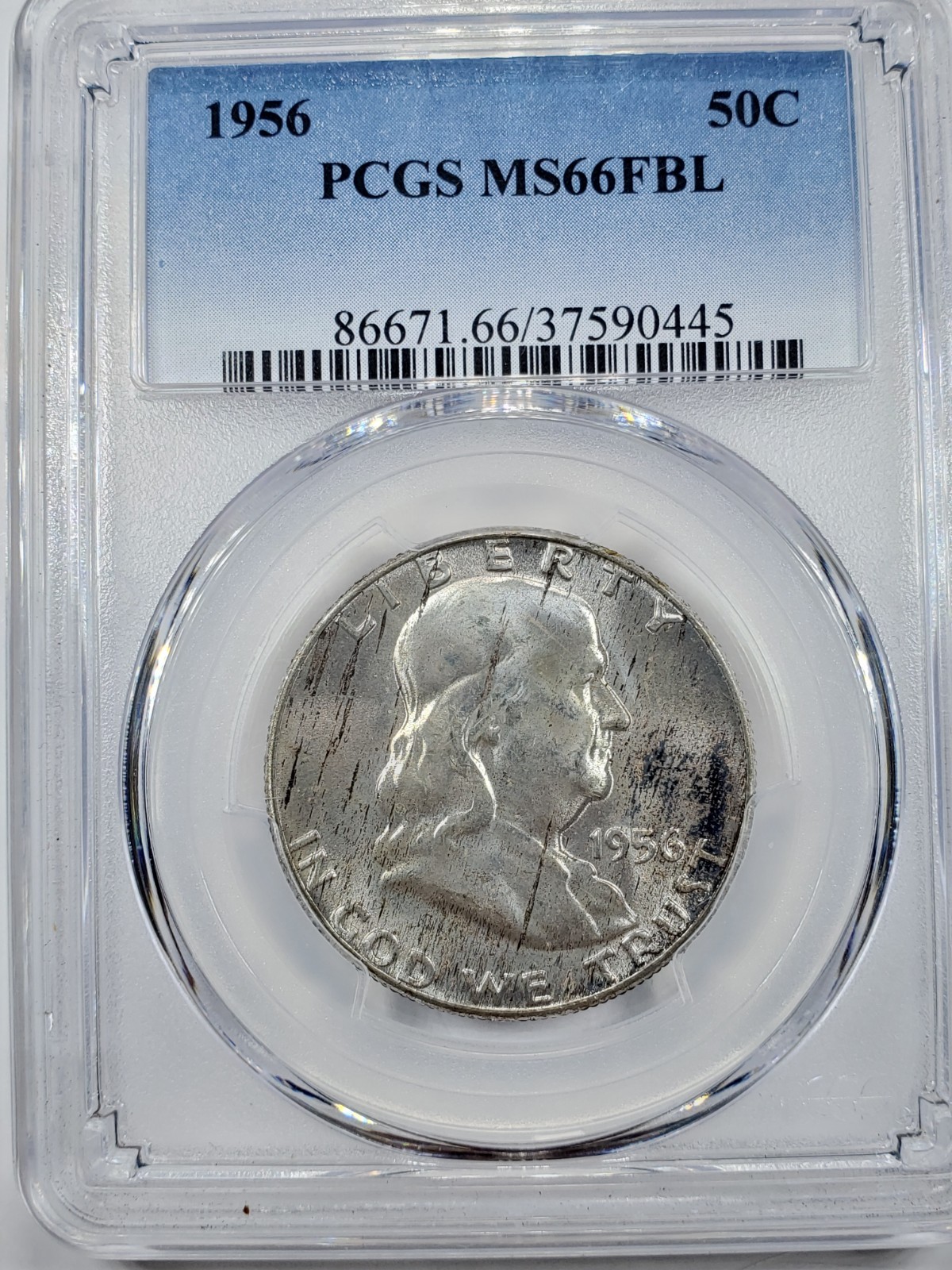 1956 PCGS MS66FBL Franklin Half Dollar 50c, Semi-Key,