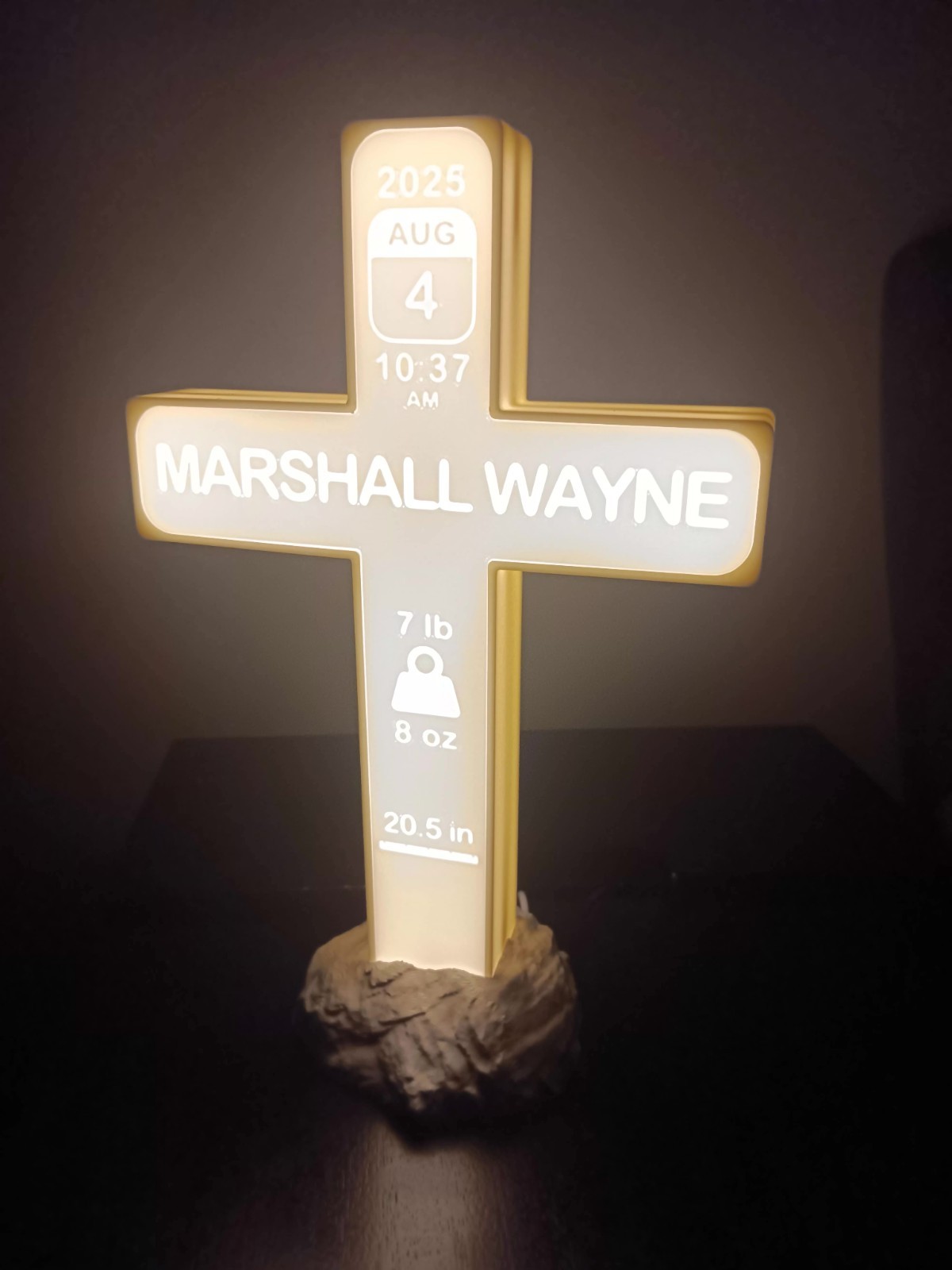 Baby Nightlight Cross-Customized with baby stats-almost 12 in. tall-LED dimmable