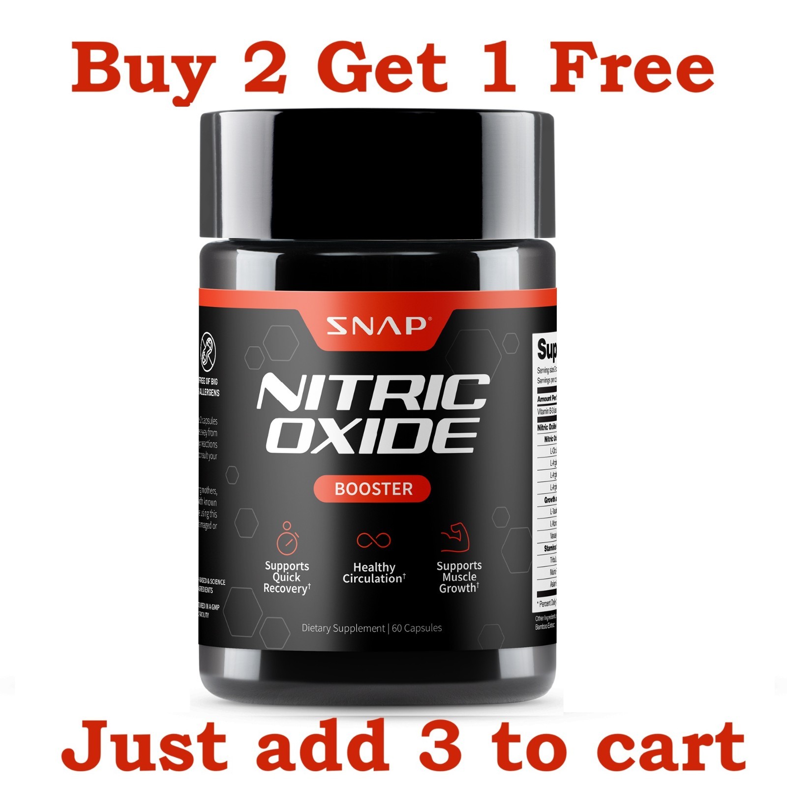 Nitric Oxide Natural Booster Supplement - L-Arginine, L-Citrulline 1500mg - 60ct