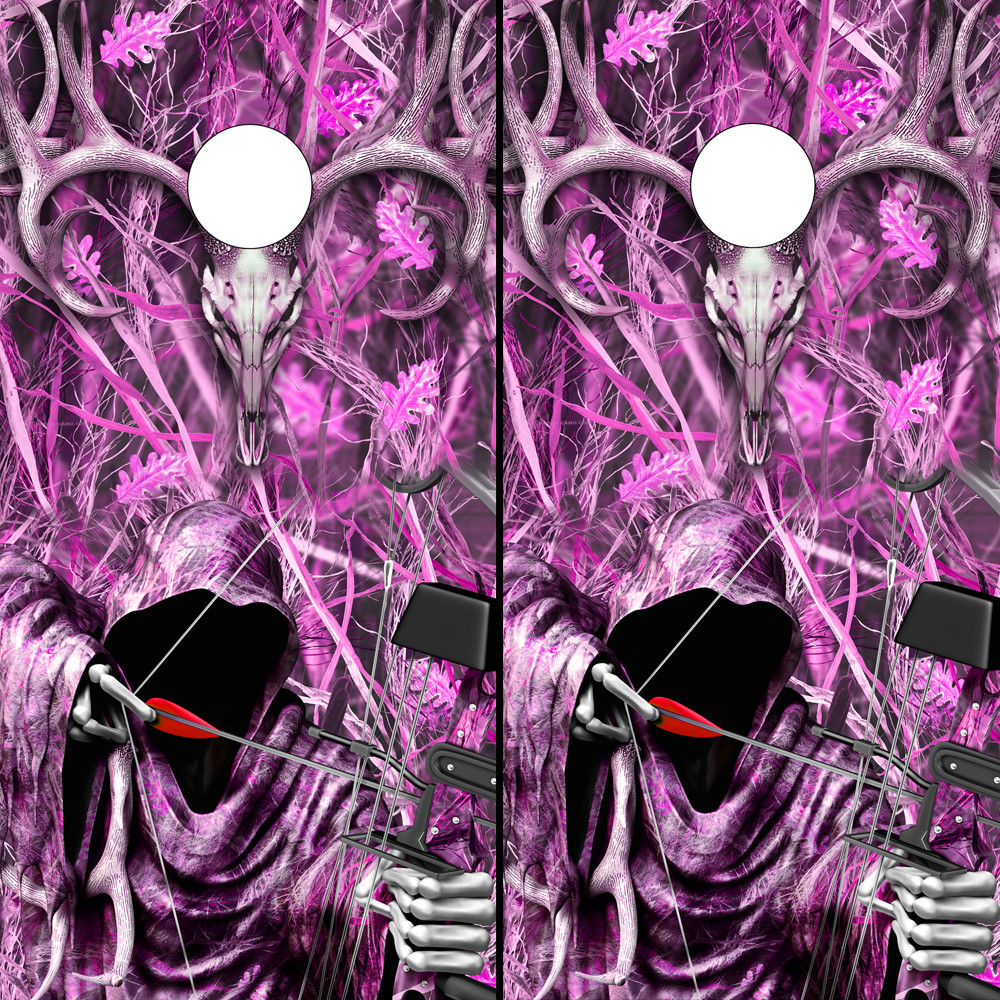 Cornhole Wraps Pink Camo Buck Skull Grim Reaper PINK Camouflage Set of 2 Decals