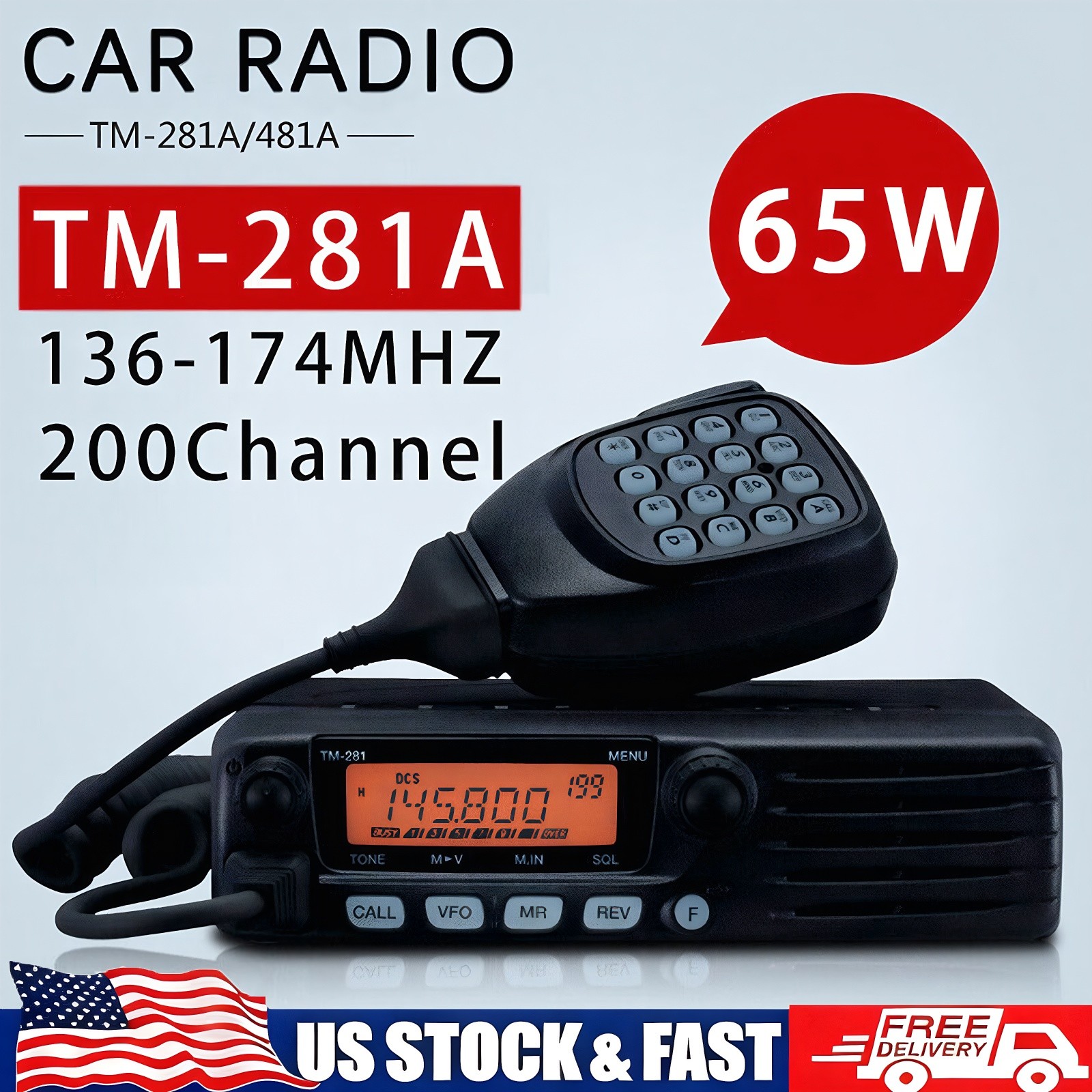 TM-281A 65W FM Transceiver Mobile Radio Car Radio Station 136-174MHZ 10-50KM New