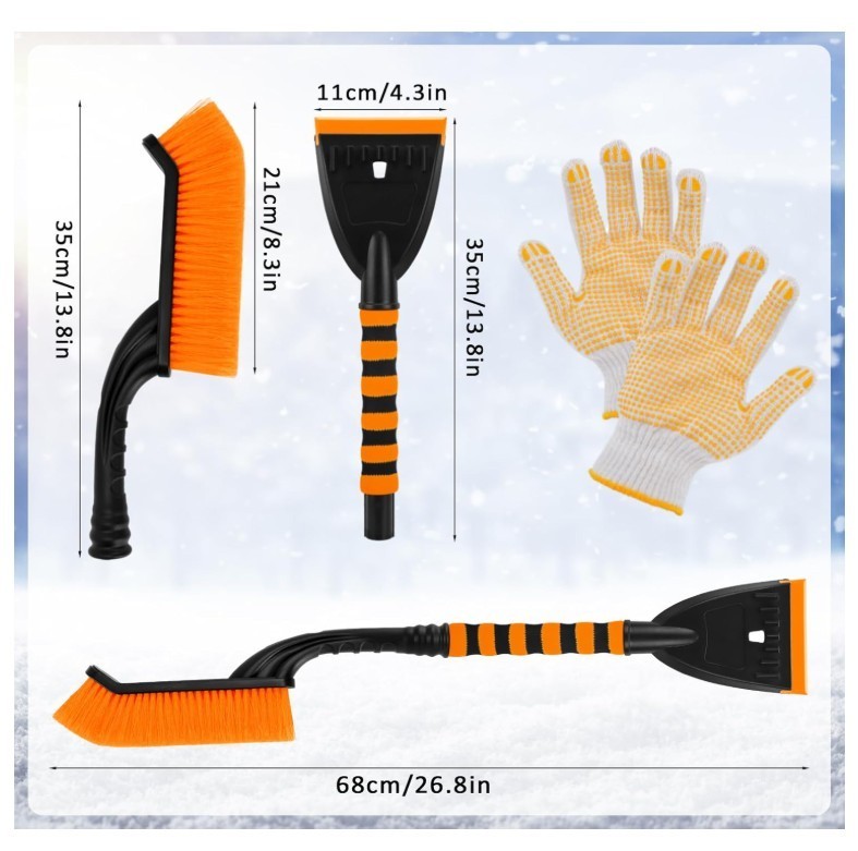 Car Snow Brush & Ice Scraper – 26.8" 2-in-1 Winter Windshield Tool