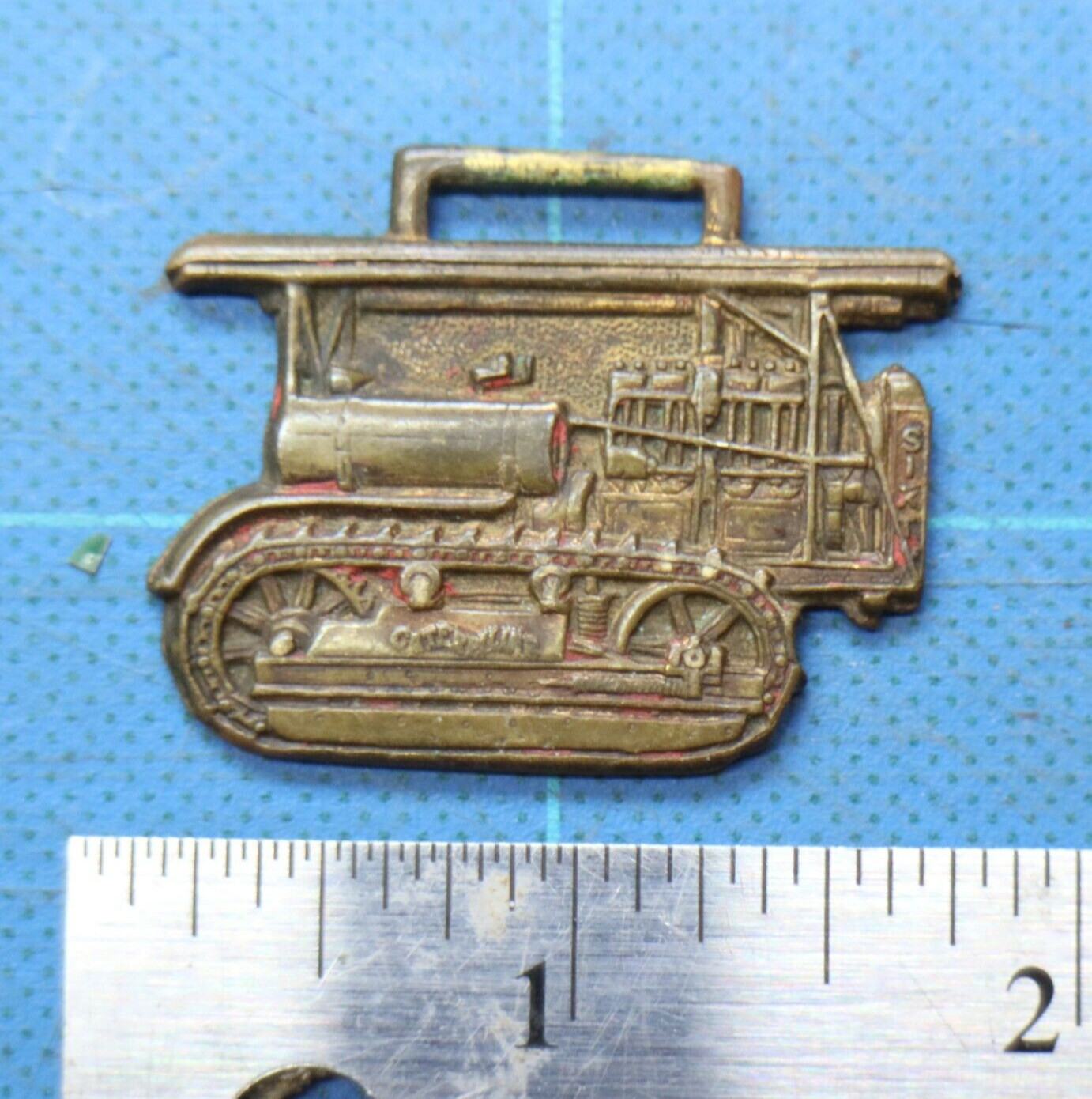 CATERPILLAR SIXTY 60 Crawler Tractor Bulldozer Vintage Watch Fob CAT brass metal