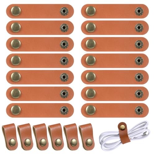 JJUNW 20Pcs Leather Cable Strap, USB Headphone Strap, Leather Cord 7cm