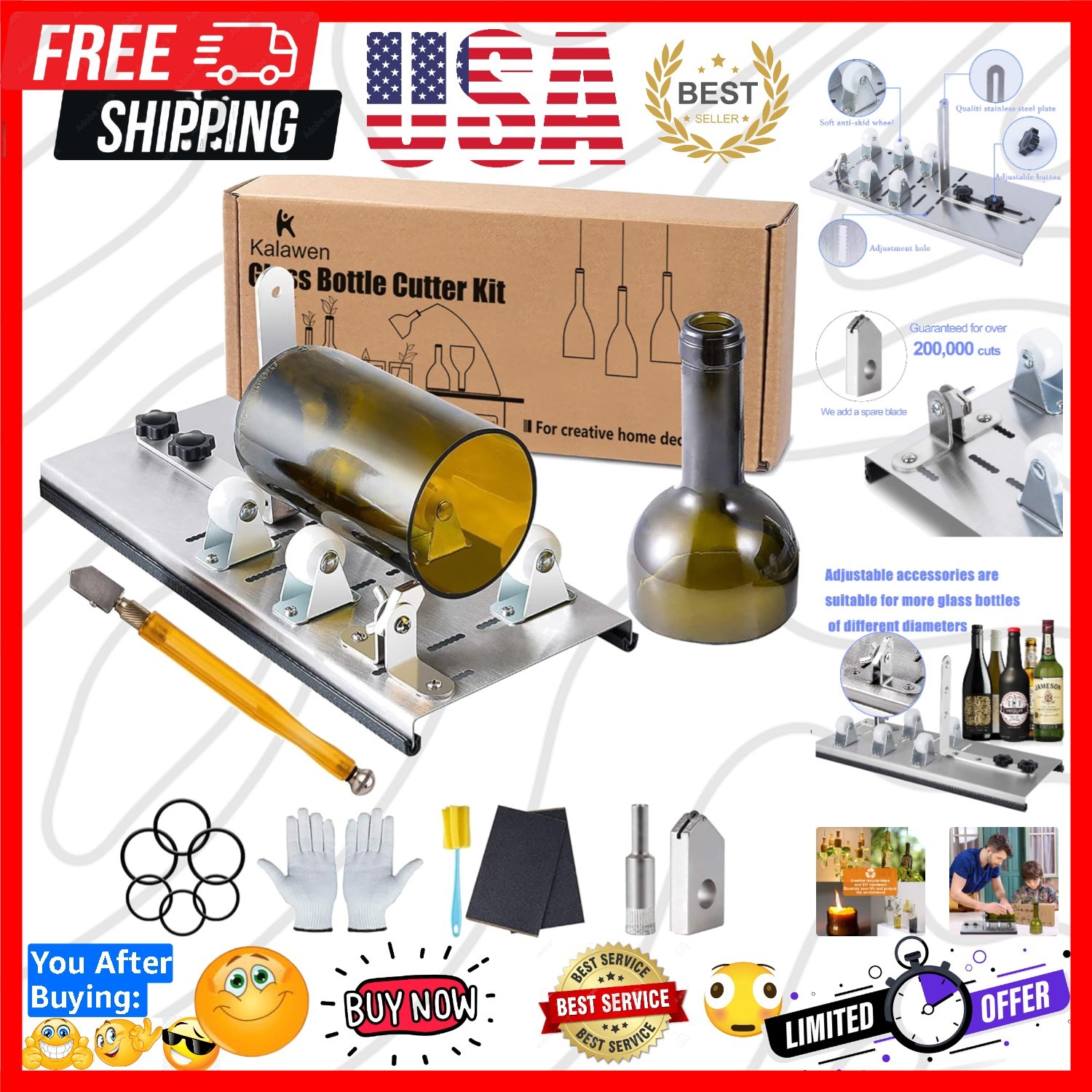 Glass Bottle Cutter, Upgrade Bottle Cutter & Glass Cutter Kit for Bottles, Wi...