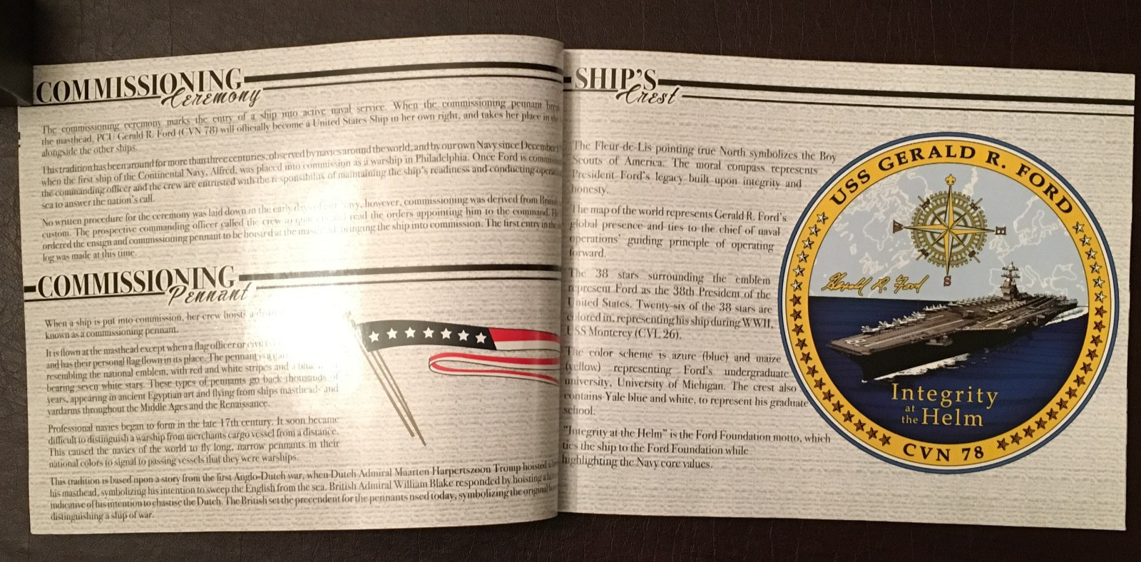 USS GERALD R. FORD (CVN 78) - OFFICIAL COMMISSIONING CEREMONY BOOKLET - 2017