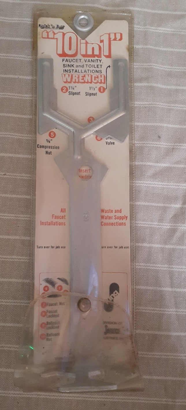 NOS Vintage Quick N Easy 10 In 1 Wrench Faucet Vanity Sink And Toilet Tool NIB