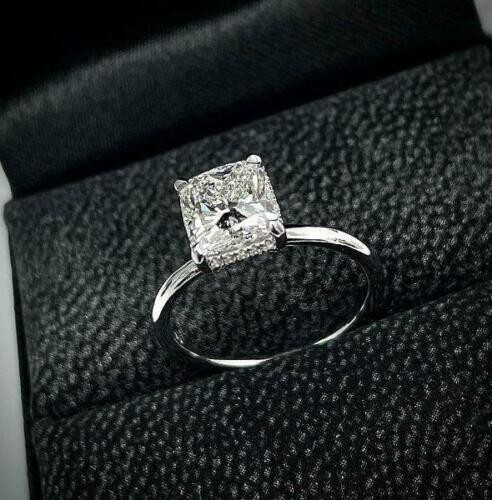 2.22 Ct Cushion Cut Simulated Diamond Engagement Halo Ring 925 Sterling Silver