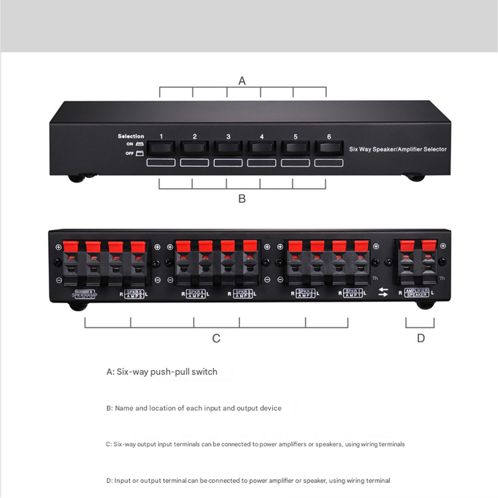 6-way Stereo Speaker Selector Switch Amplifier Selector Bidirectional SwitcherQu