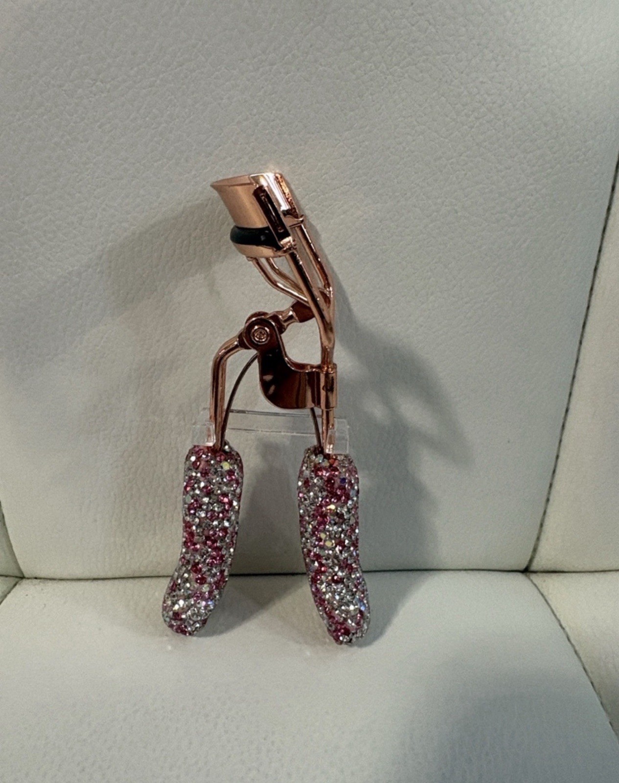 Rose Gold Eyelash Curler w/ Pink & Clear Rhinestone Handle, Reusable