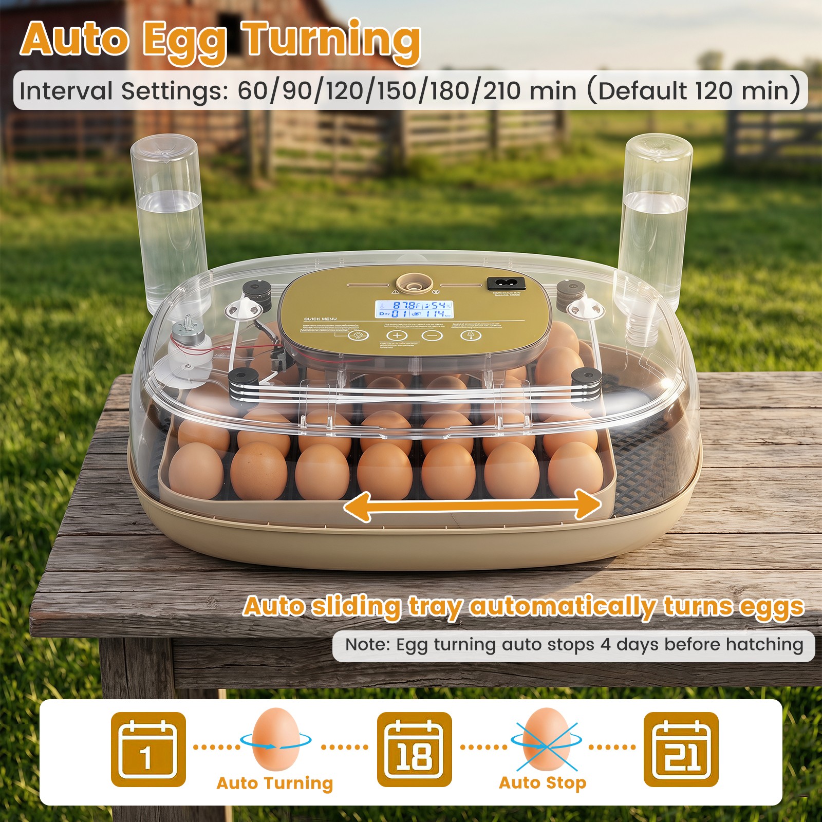 Incubator for Hatching Eggs, Automatic Egg Turner w/ Auto Water Refill, Air Vent