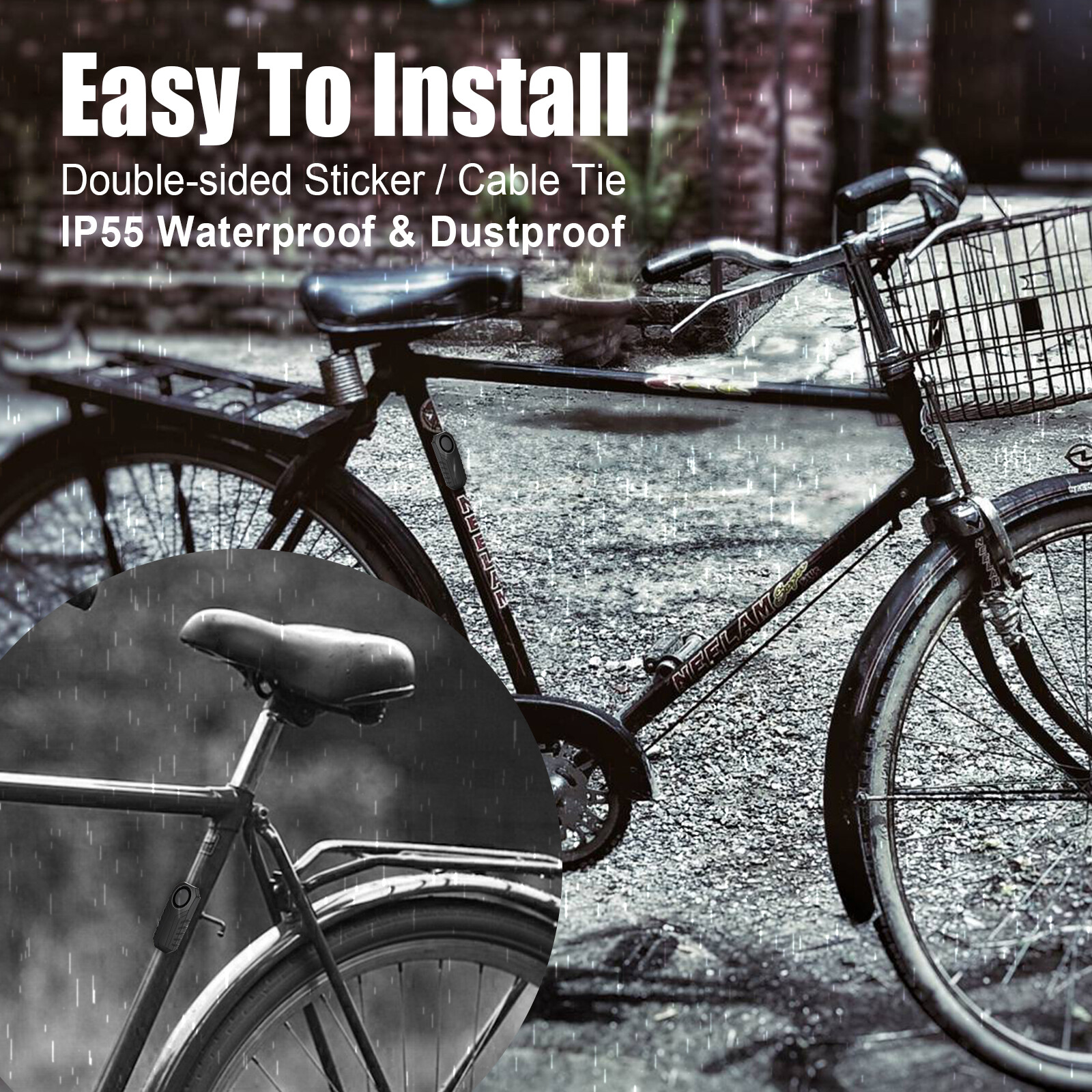 Bike Alarm, Wireless, Anti-Theft, Vibration Motion Detector, 113 dB, IP55