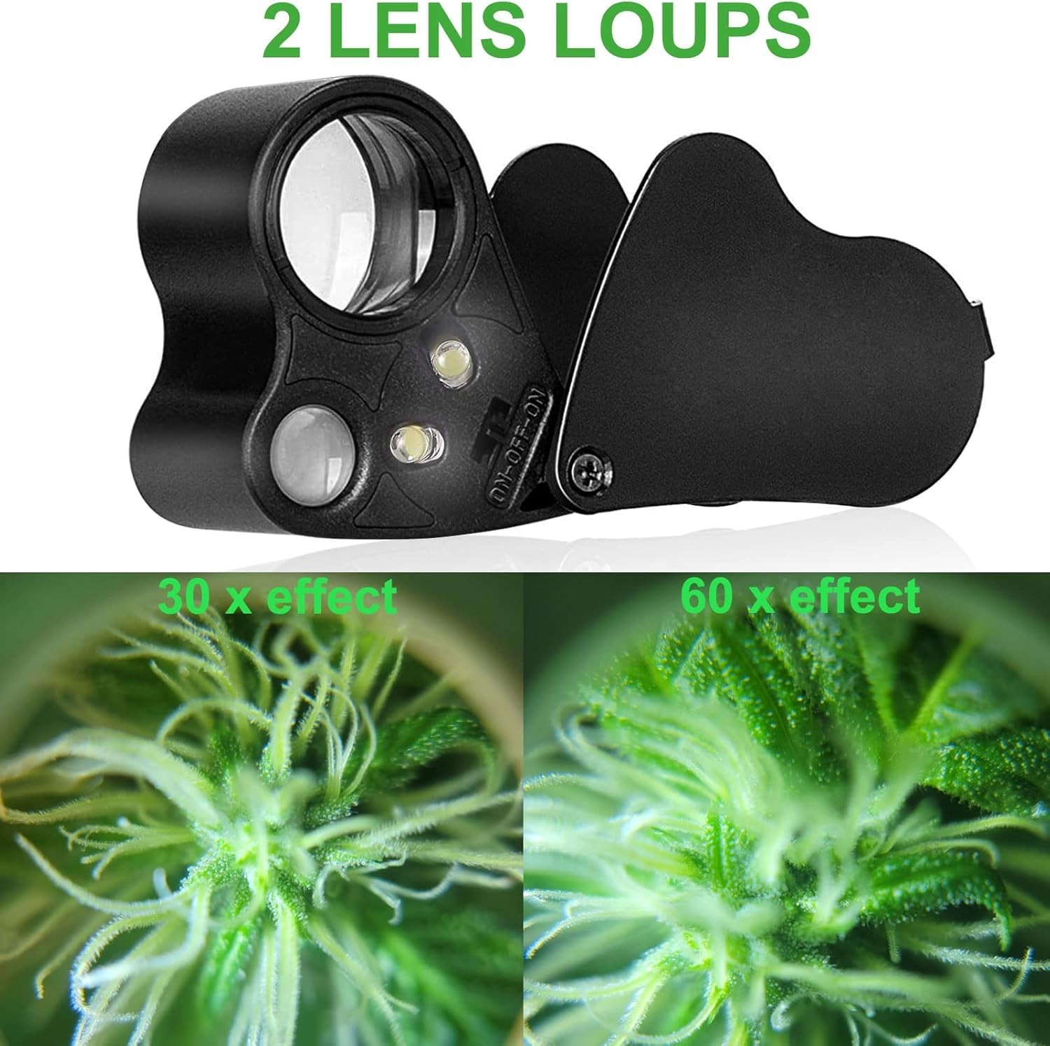 2Pcs 30X 60X 90X Magnifying Jewelry Eye Glass Magnifier Jewelers Loop LED Light