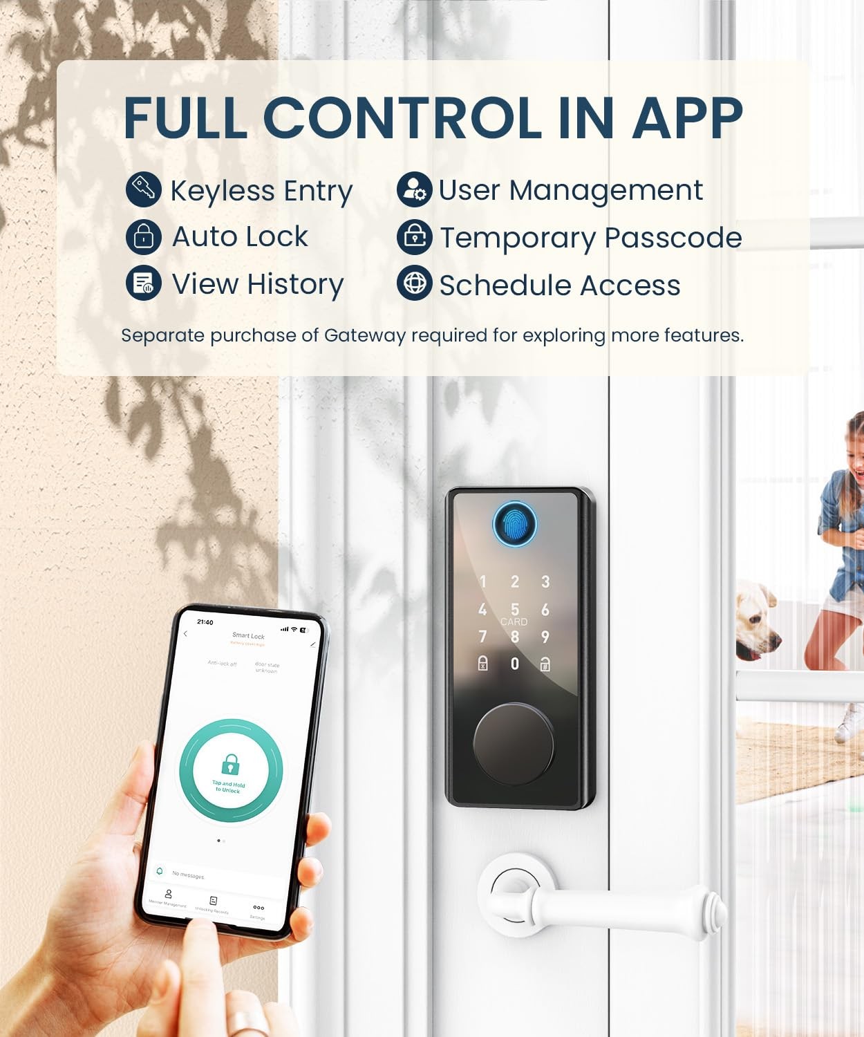 Keyless Entry Smart Deadbolt Lock – Keypad Fingerprint Touchscreen & Black