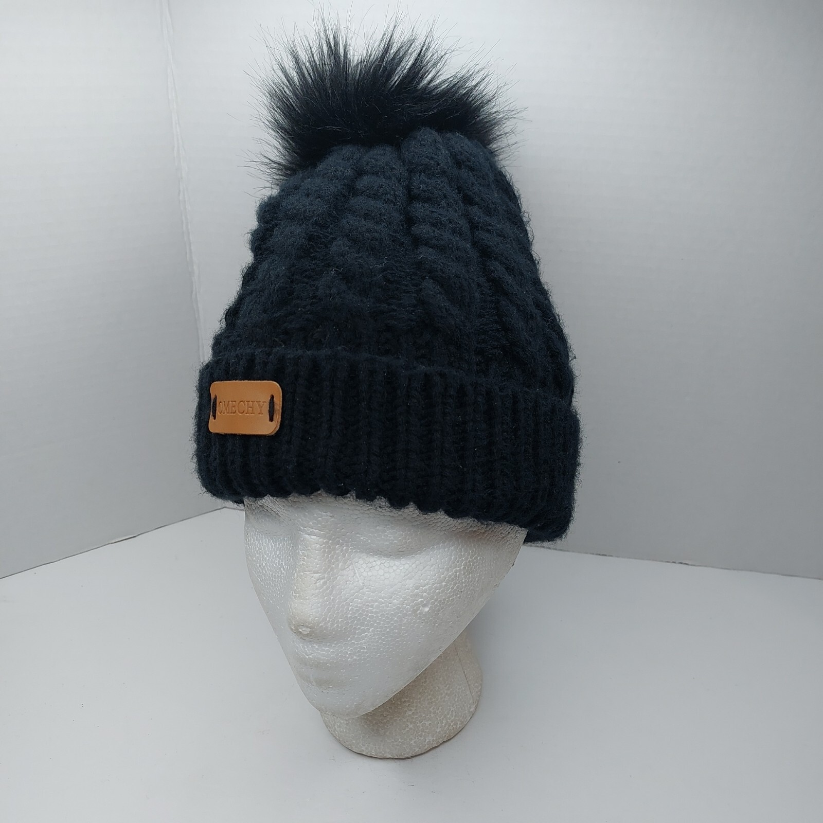 Omechy Large Cable Knit Beanie Hat Cap Pom