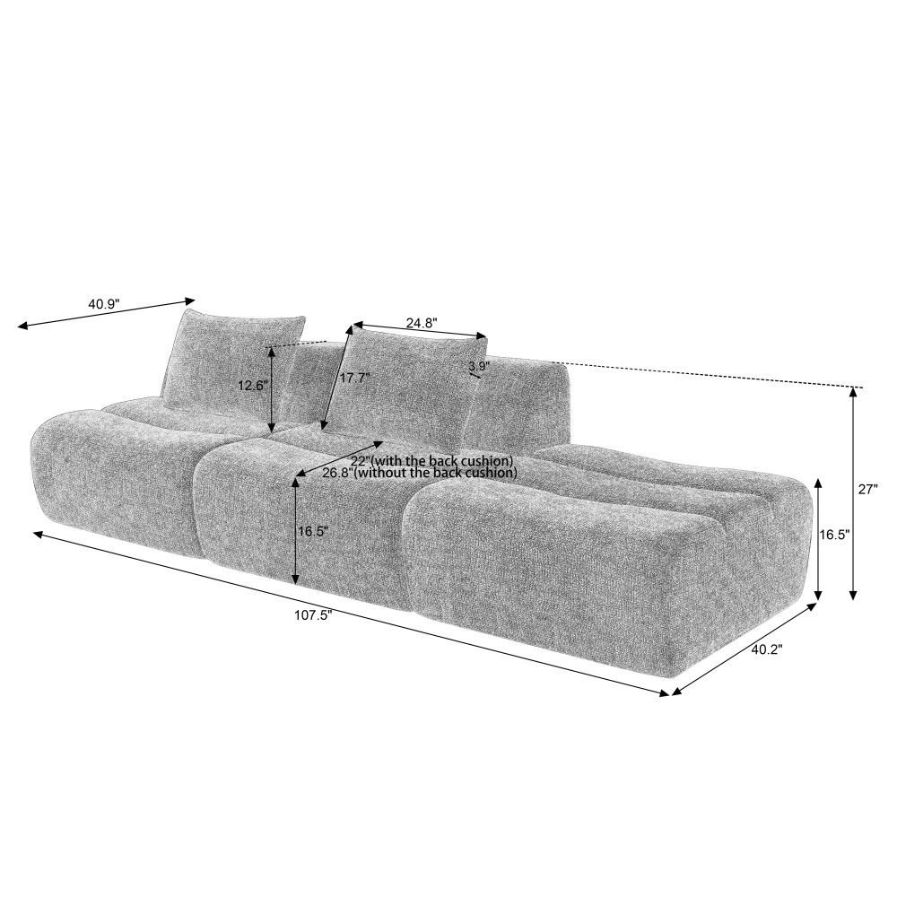 3 Seater Compressed Sofa Sectional, No Assembly, Chenille Fabric, Green