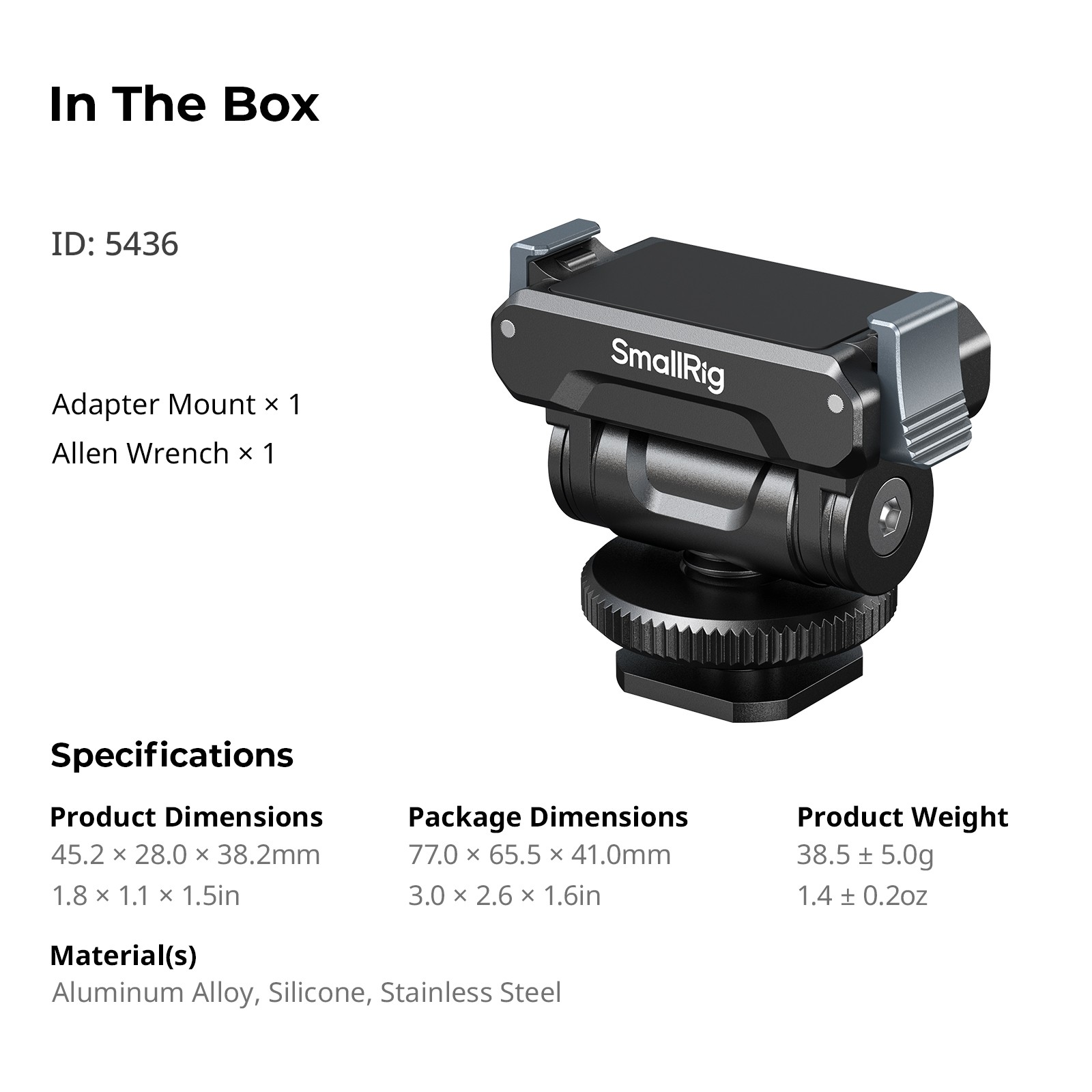 SmallRig Cold Shoe Adapter Mount for DJI Osmo 360/Action 5 Pro/4/3 Camera