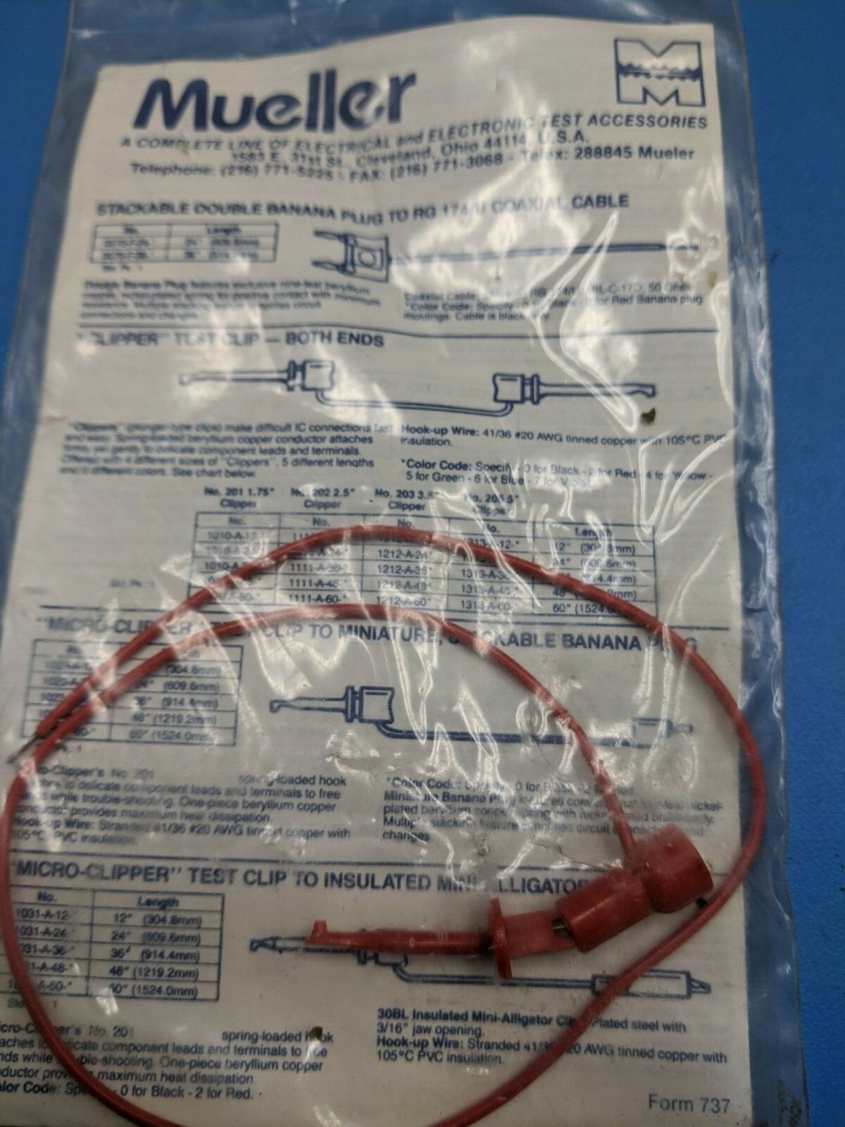 Mueller 1449-E-12-2 Micro-Mini-Clipper Clip to Tinned End Wire Red 12"  ( one )