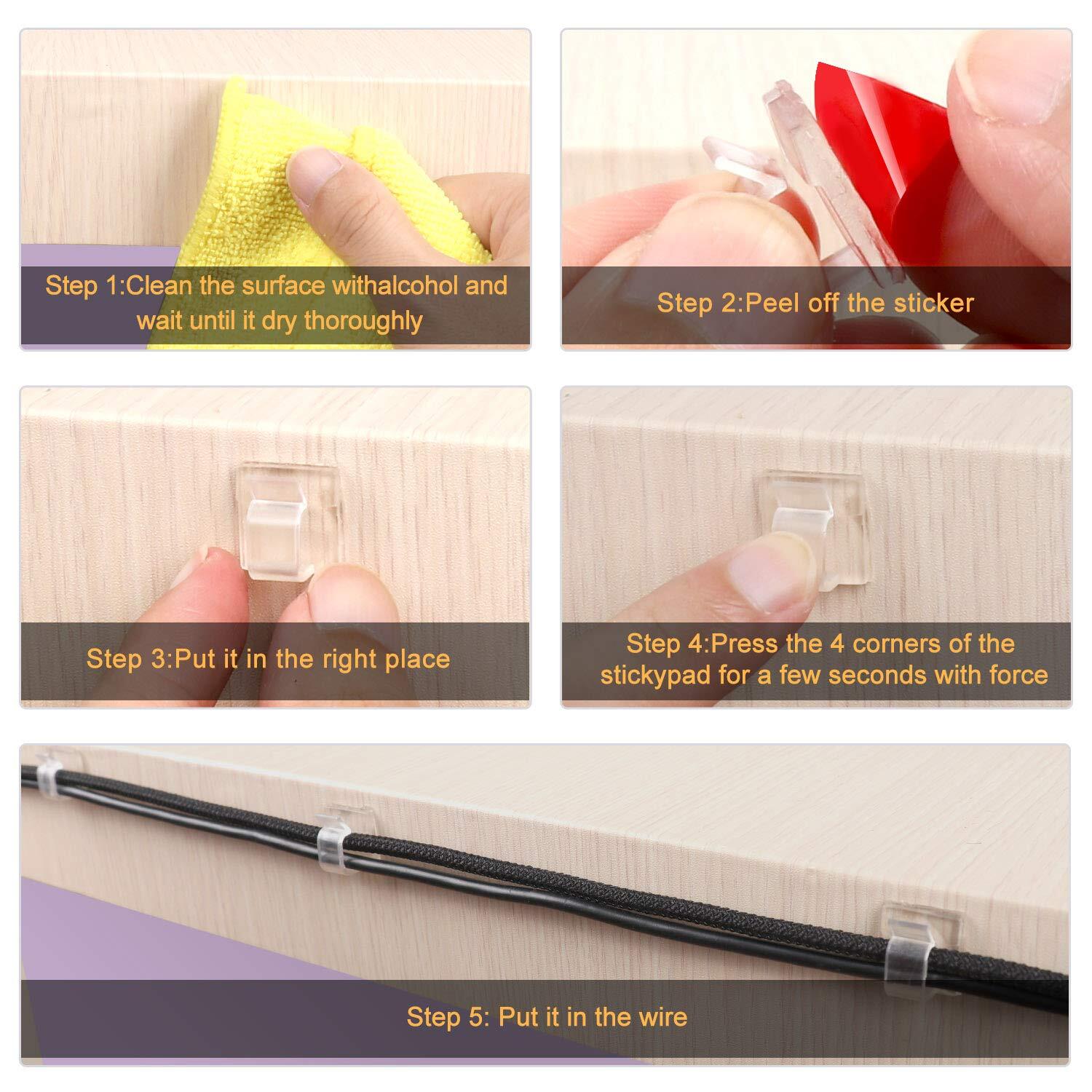 Cable Clips 100pcs Wire Clips Durable Strong Adhesive Cable Organizer Cord Holde