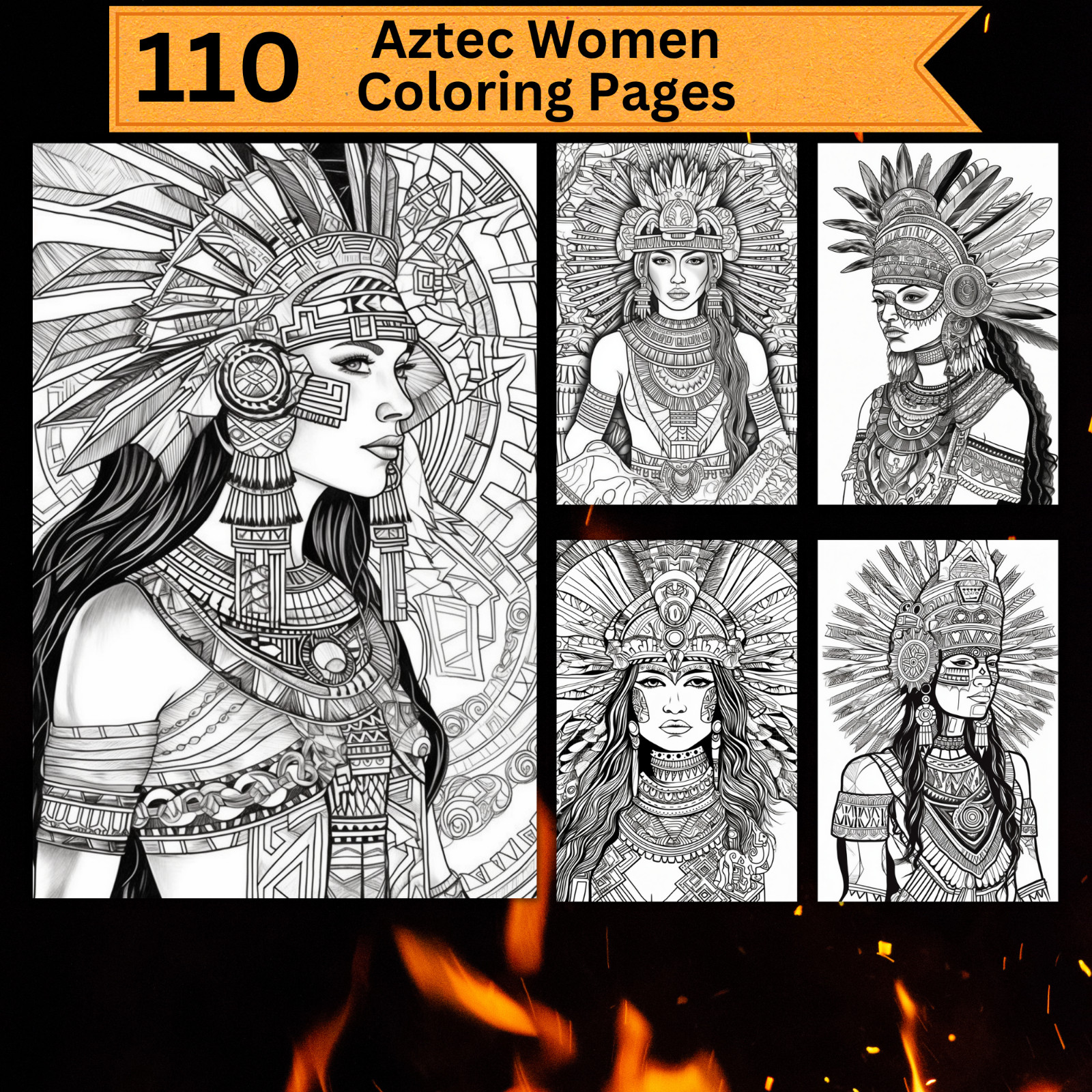 110 Aztec woman coloring pages to print ° digital ° & POD permission (No. 133)