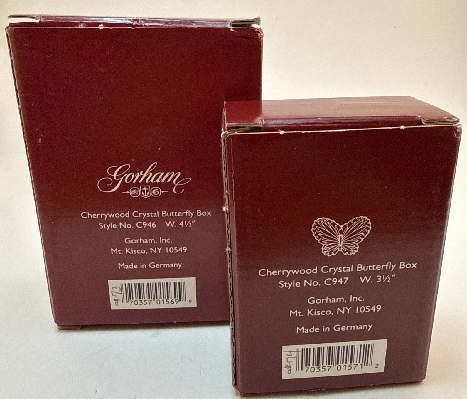 Two Gorham Crystal Butterfly Boxes 3 1/2” & 4 1/2” - Original Boxes/sticker