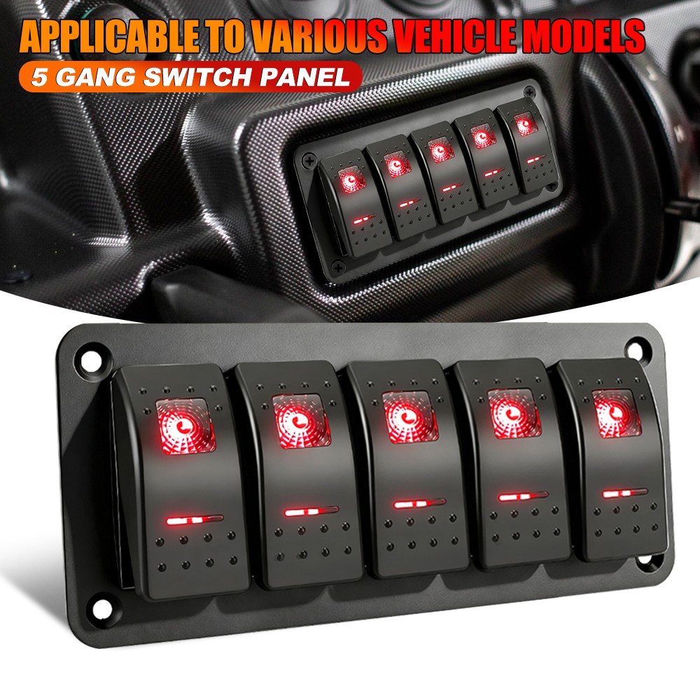 5 Gang Rocker Switch Panel Led Lights ON-OFF Control Kit for Jeep Wrangler JK JL