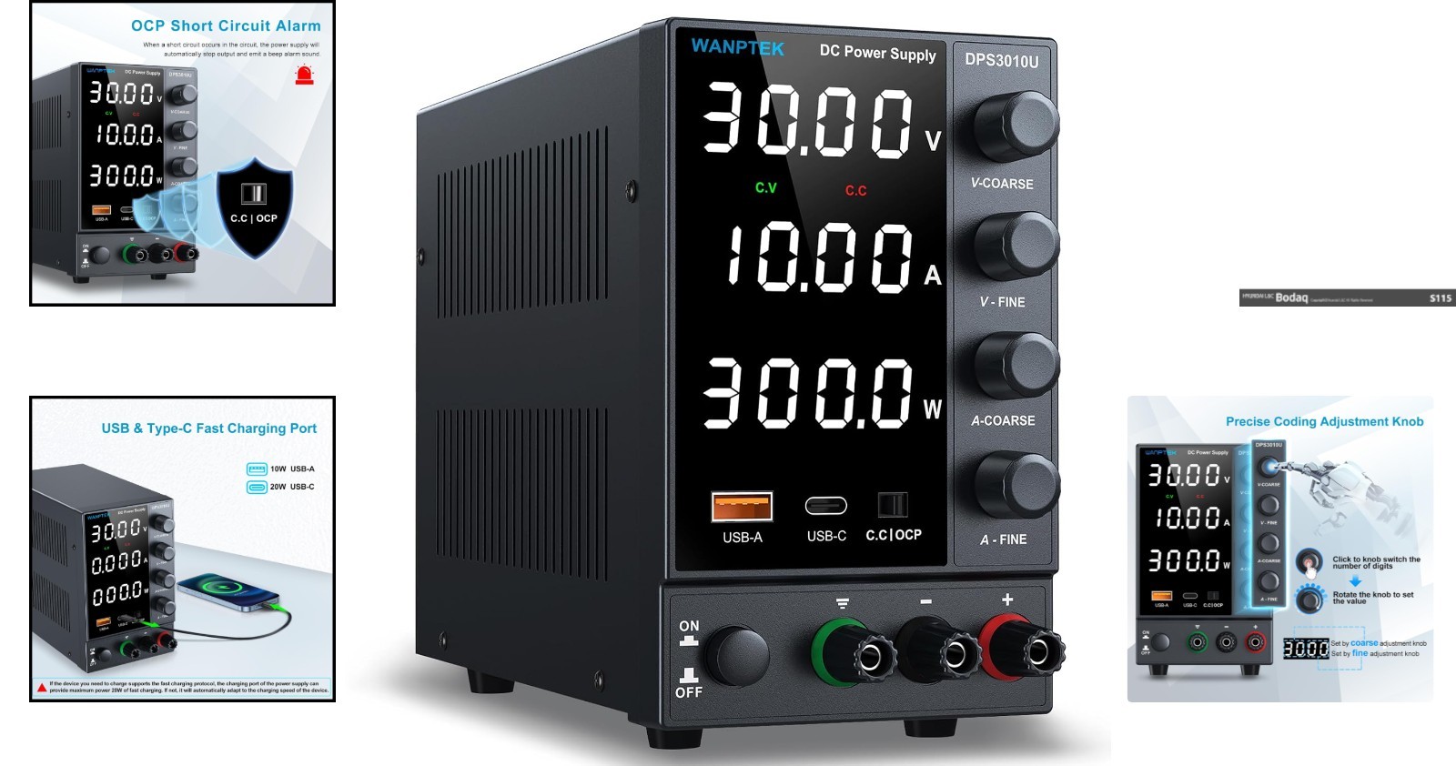 Versatile Variable DC Power Supply with USB & Type-C for Electronics Projects