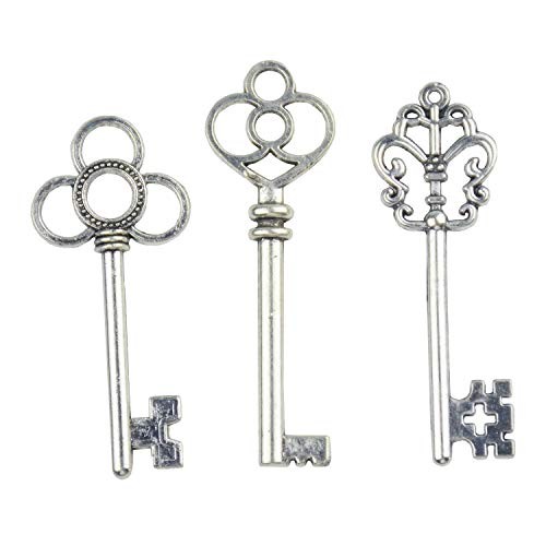 Mixed Set of 30 Large Skeleton Keys in - Set of 30 Keys Antique Silver