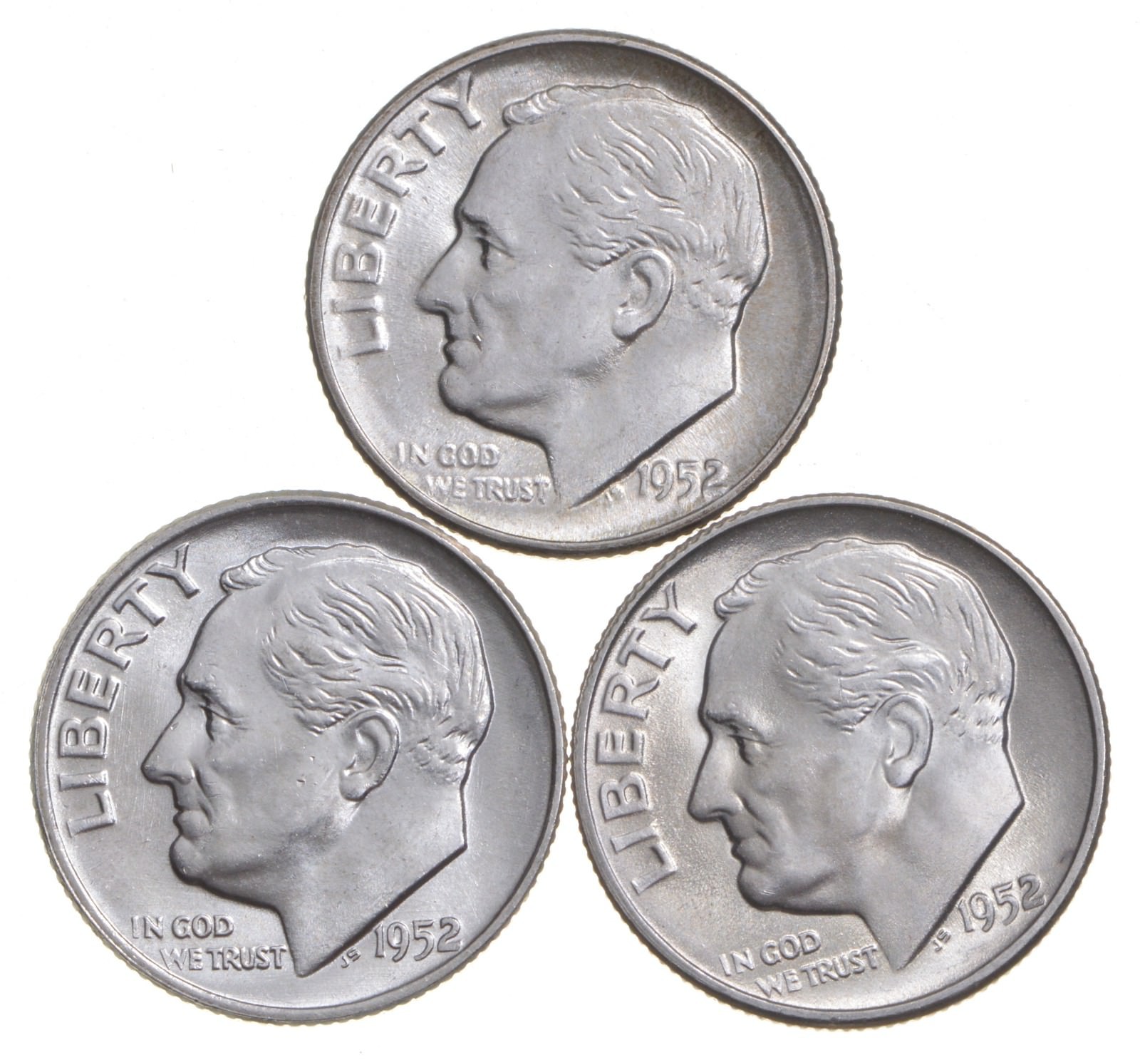 Choice Unc 1952 P+D+S Roosevelt Dime Gem BU Collection Lot Set