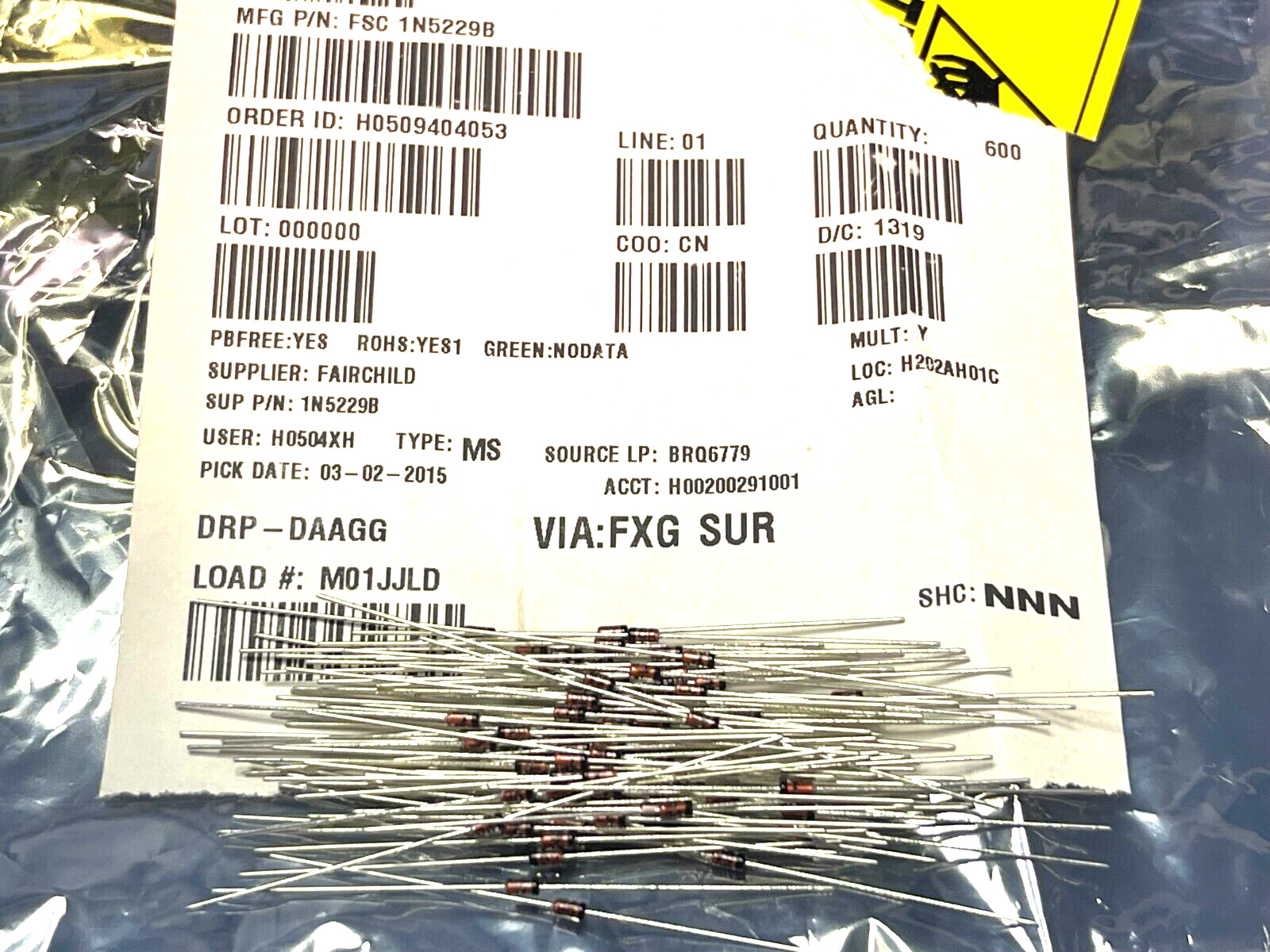 (221 PIECE LOT) 1N5229B, FSC, DIODE ZENER 4.3V 500MW DO35, ROHS