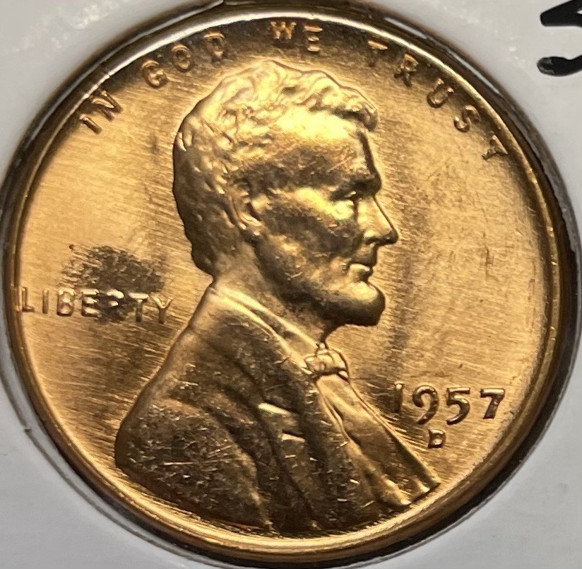 1957 D BU Lincoln Wheat Cent  WDDO-006 Doubled Die & Strike through & Clash