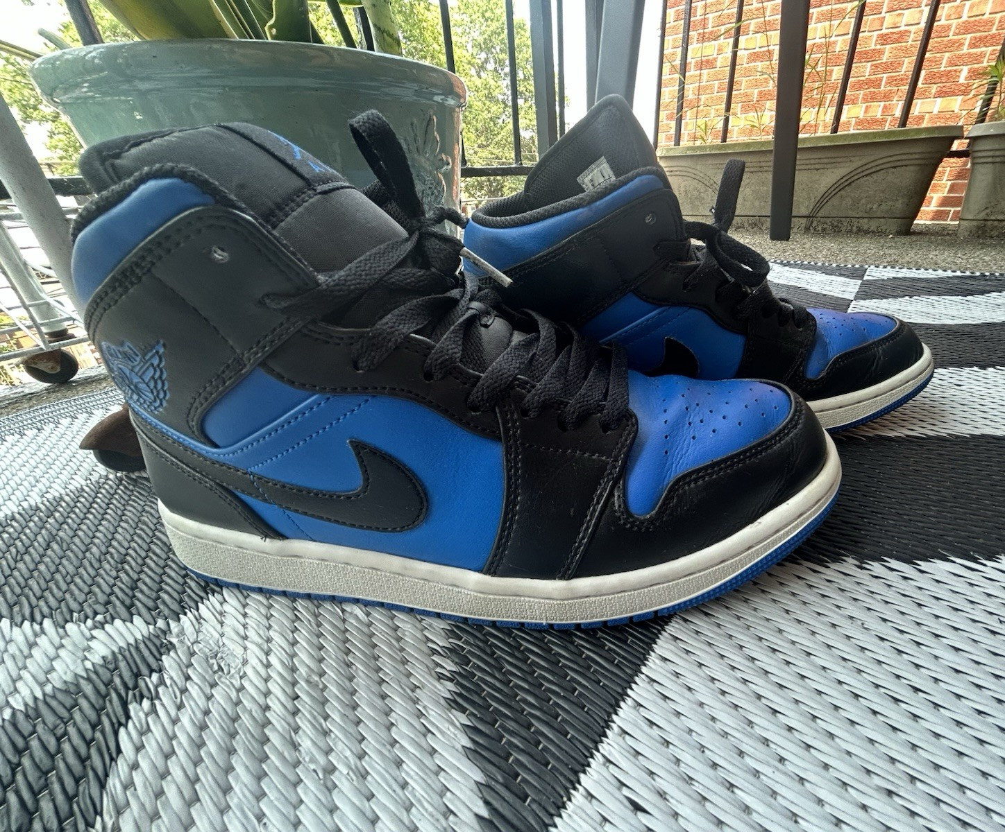 Nike Air Jordan 1 Mid Dunks Men’s Sneaker US 9 Black/Blue Leather