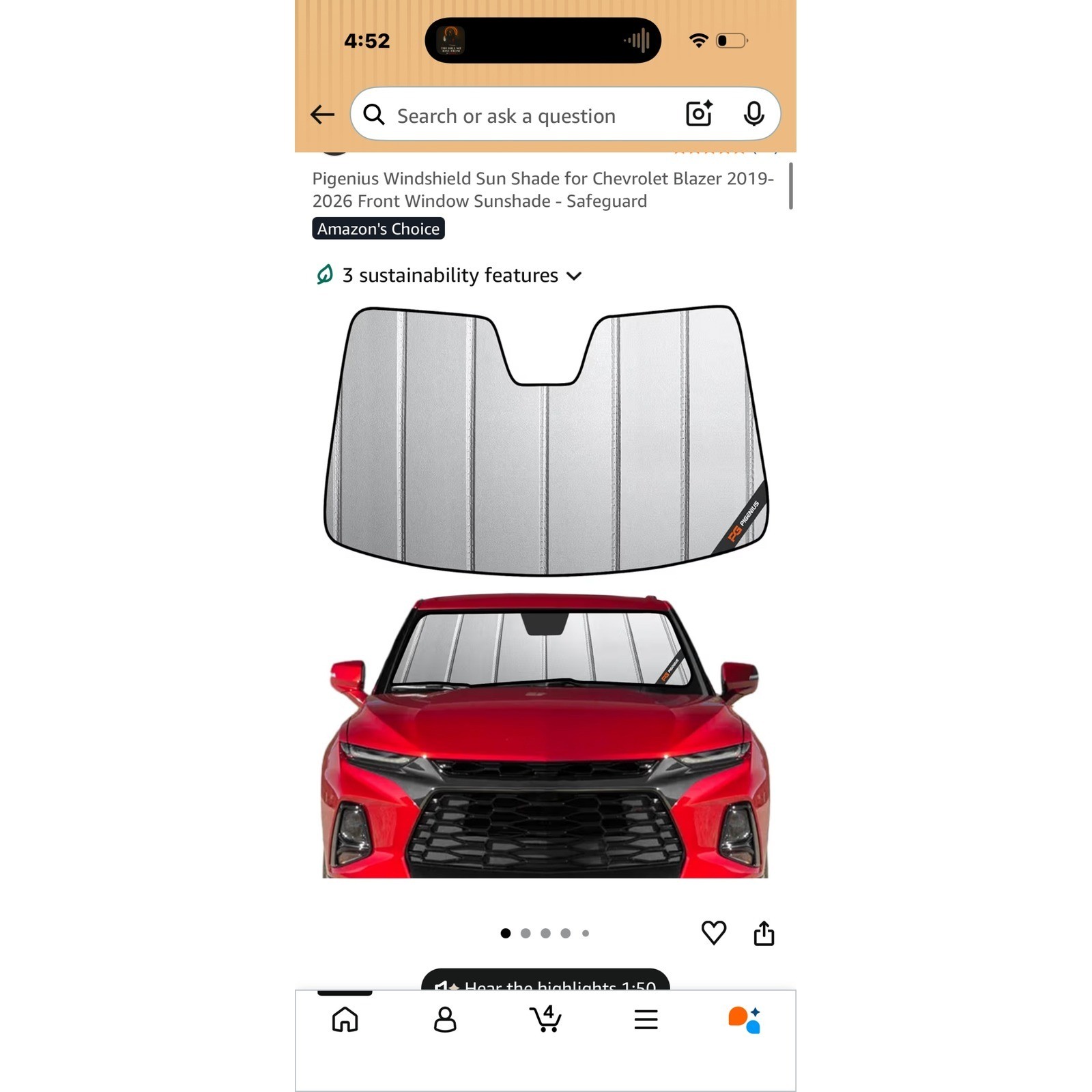 Pigenius Windshield Sun Shade for 2019-2026 Chevrolet Blazer Custom Fit X-SS126