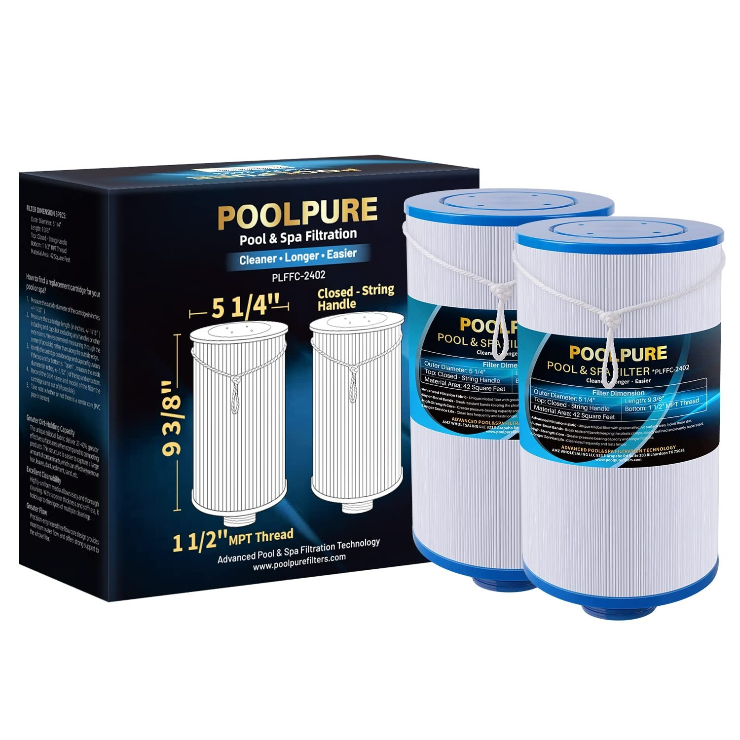 POOLPURE Spa Filter Replaces Watkins 303279 PFF42TC-P4 78460 FC-2402 Lifesmart