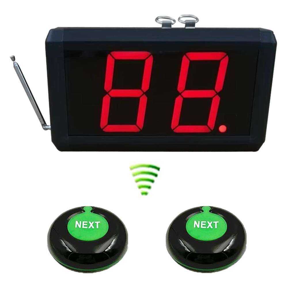 Wireless Queue Management System with 2 Digits Display and 2 NEXT Call Buttons