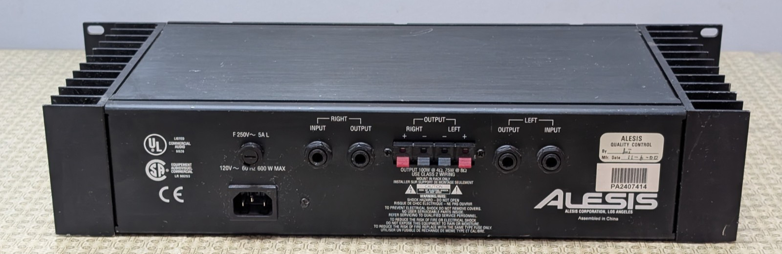 Alesis RA-100 Reference Amplifier for Rack Mount + Power Cord