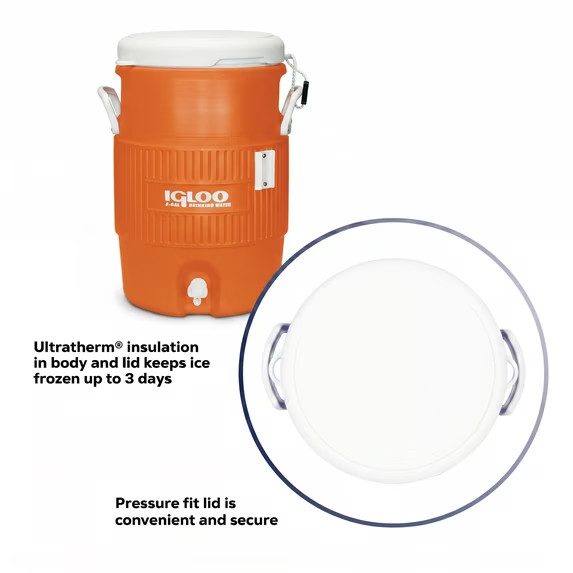 Igloo 5 Gallon Heavy-Duty Beverage Cooler, Orange