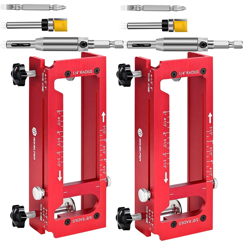 2x Door Hinge Jig, Aluminum Alloy Door Hinge Template Kit for Router, Adjustable