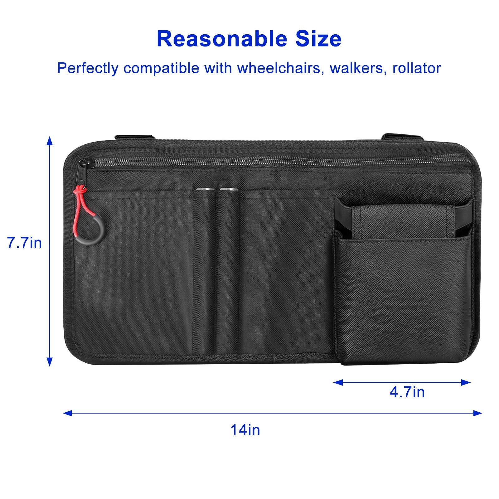 Cejiuga Wheelchair Side Bag with Cup Holder, Premium medium, Black