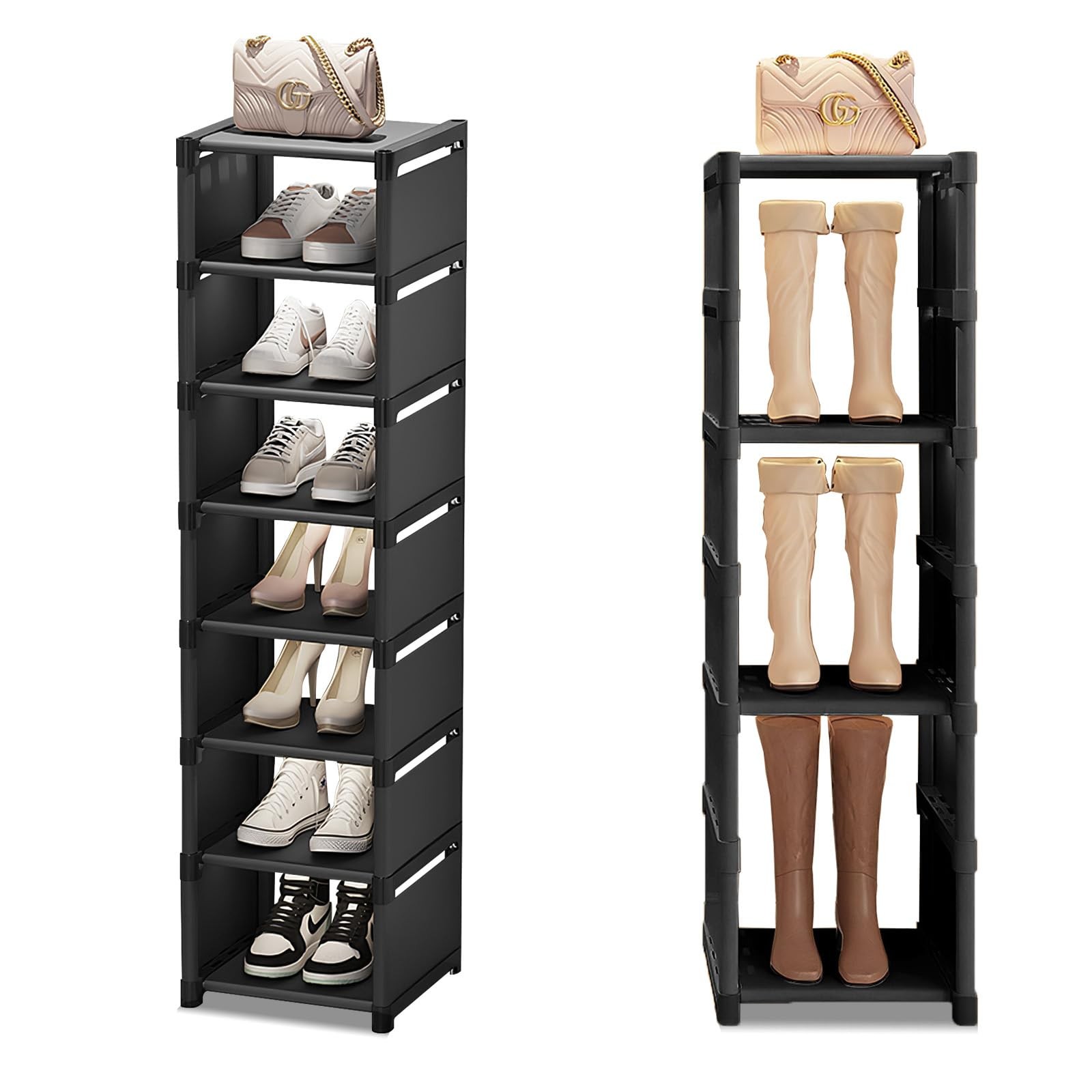 8 Tiers Vertical Shoe Rack Tall Metal Shoe Shelf Space Saving Shoe Storage Or...