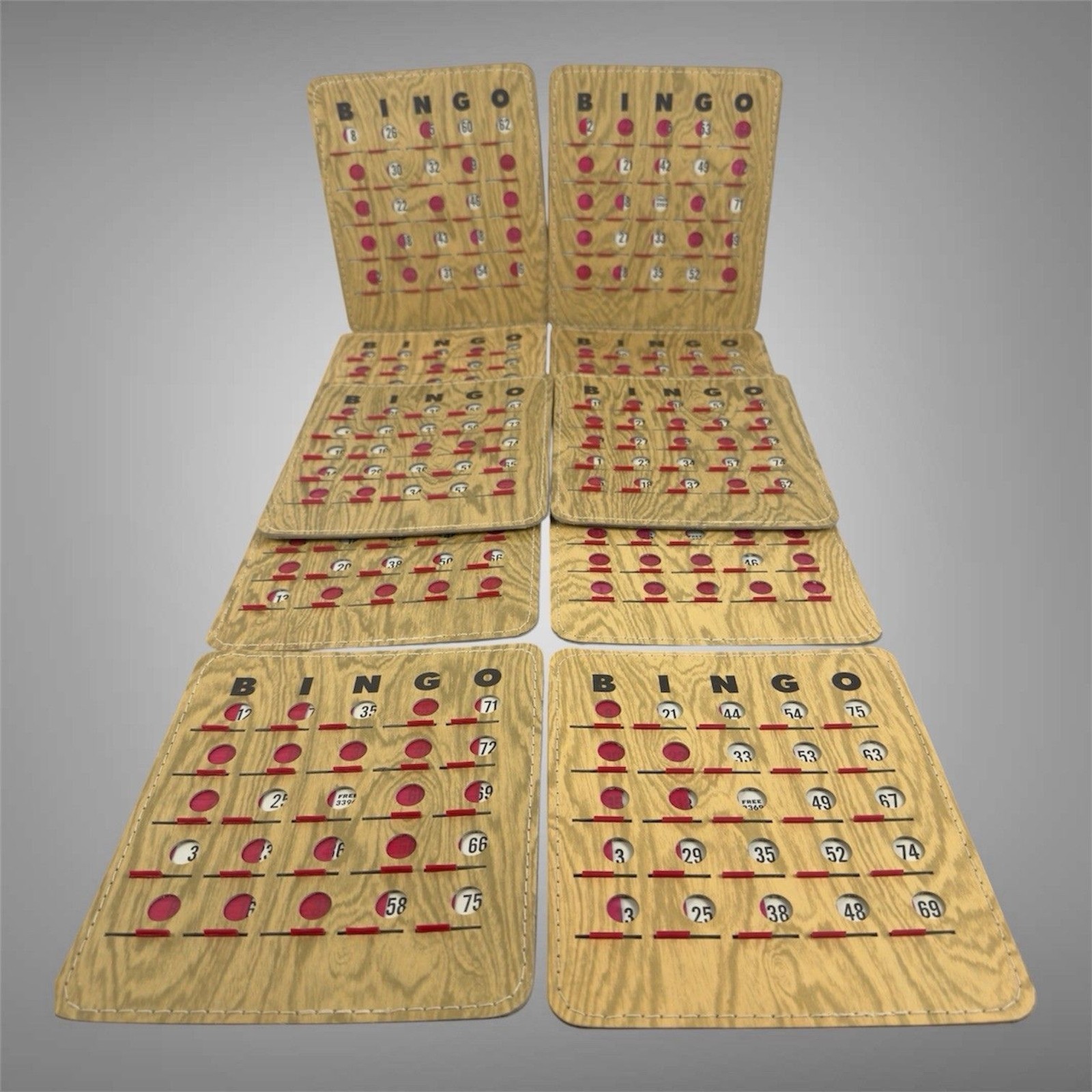 10-Pk Stitched Reusable Shutter Slide Bingo Cards with Shutter Clear Red Slider