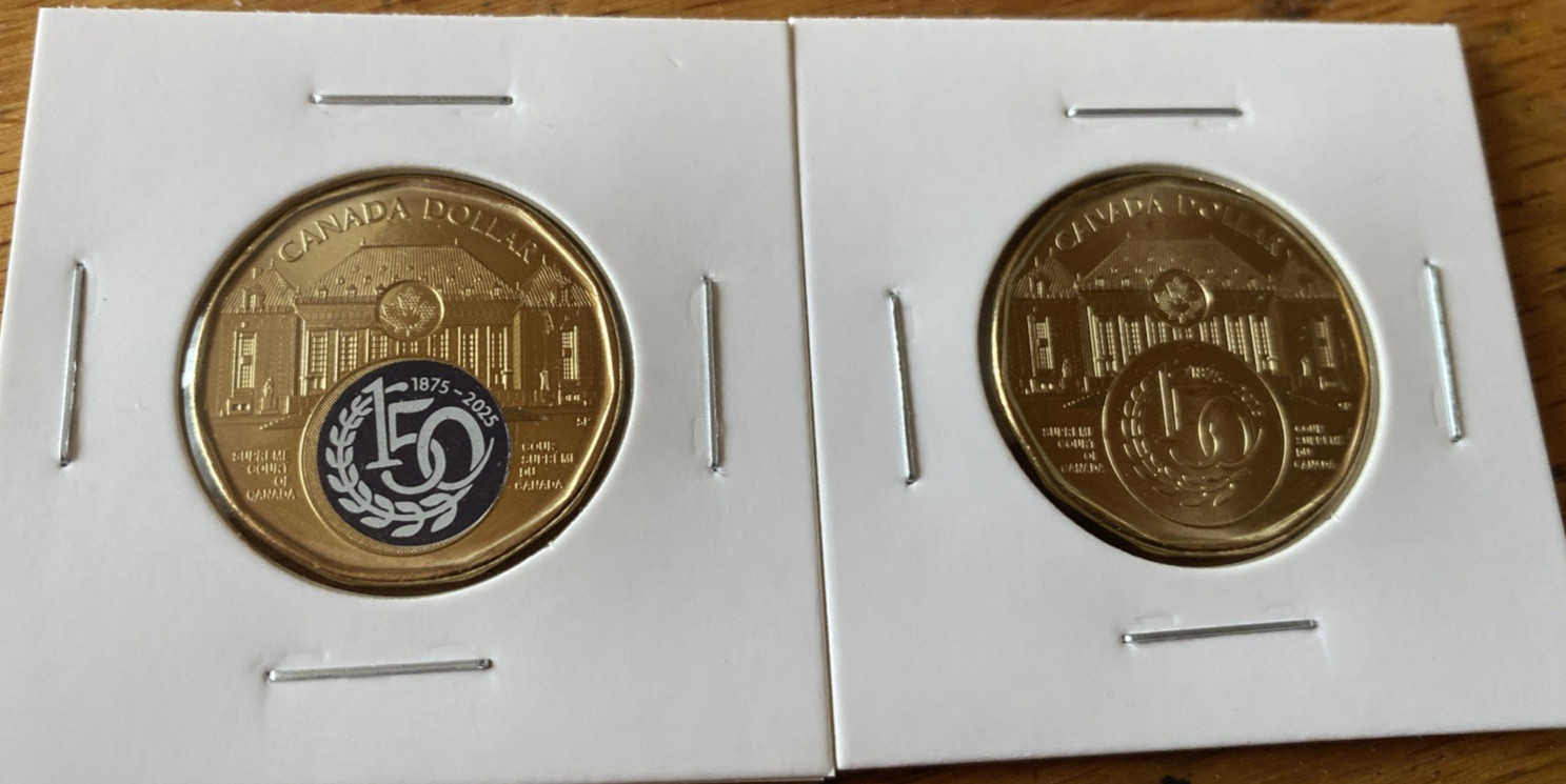 Canada 2025 150th Supreme Court BU UNC Coloured & Plain Loonie Set!!