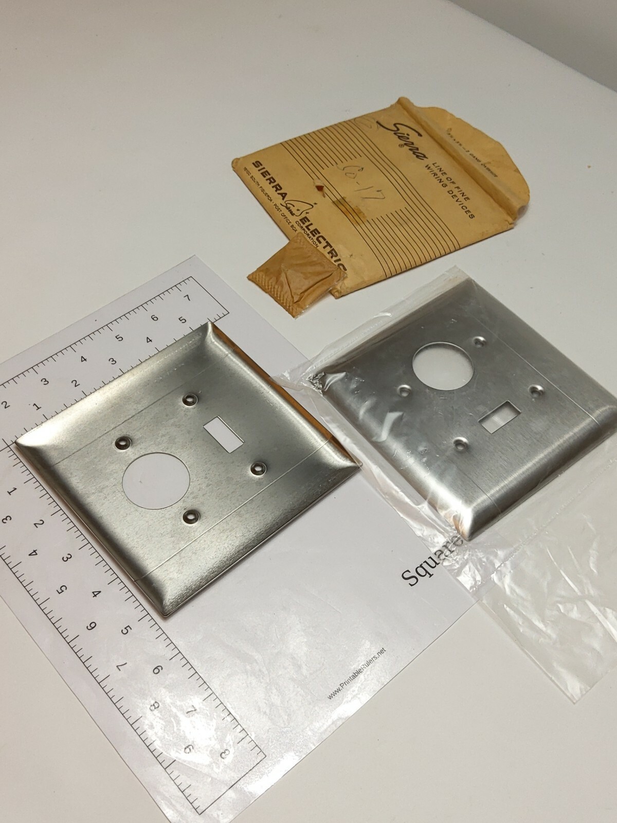 LOT OF 2 VINTAGE SIERRA STAINLESS STEEL METAL OUTLET WALL SWITCH PLATES (NOS)