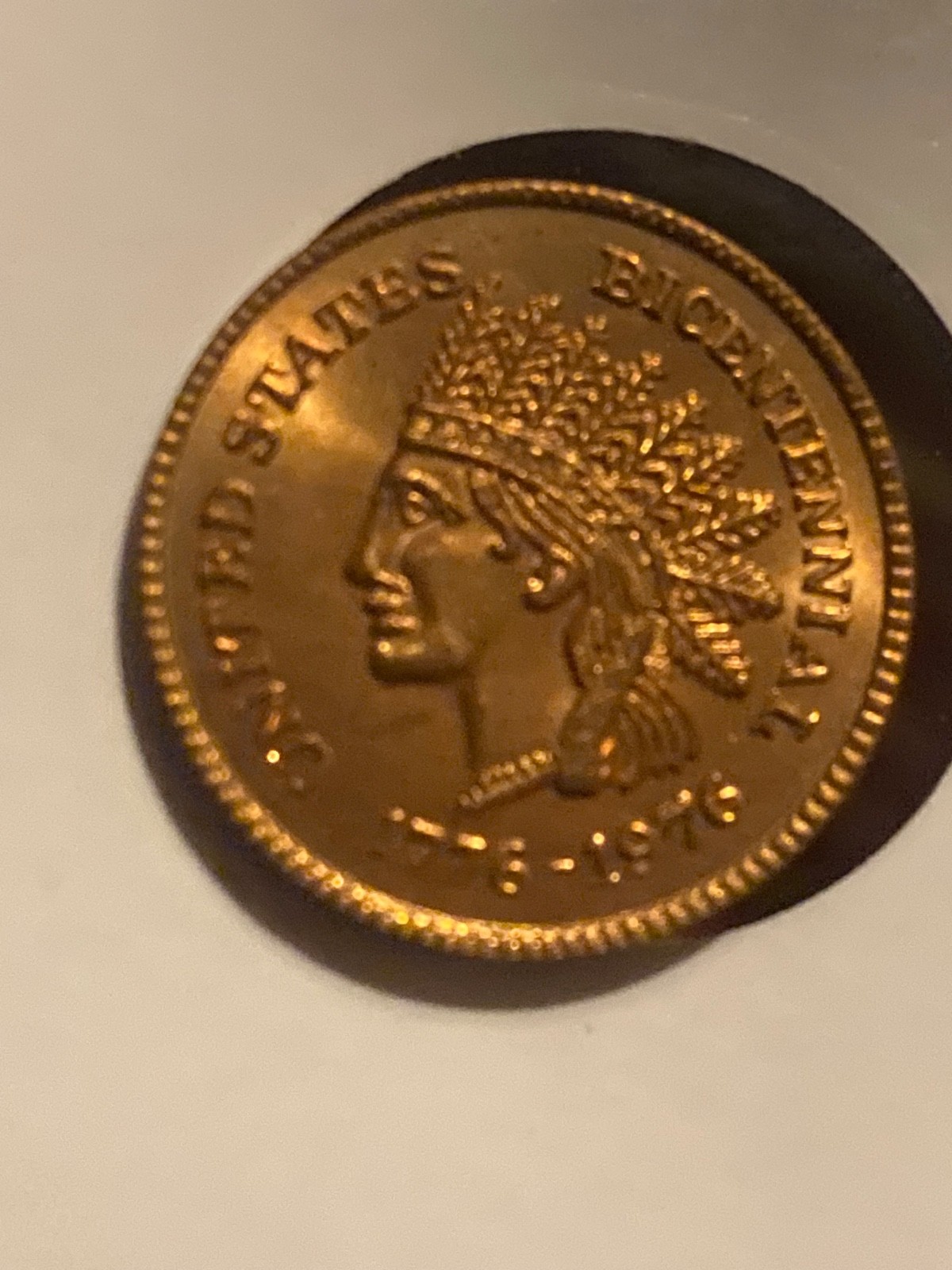 1776 -1976 Bicentennial Indian Quarterine Act  20 MM Copper