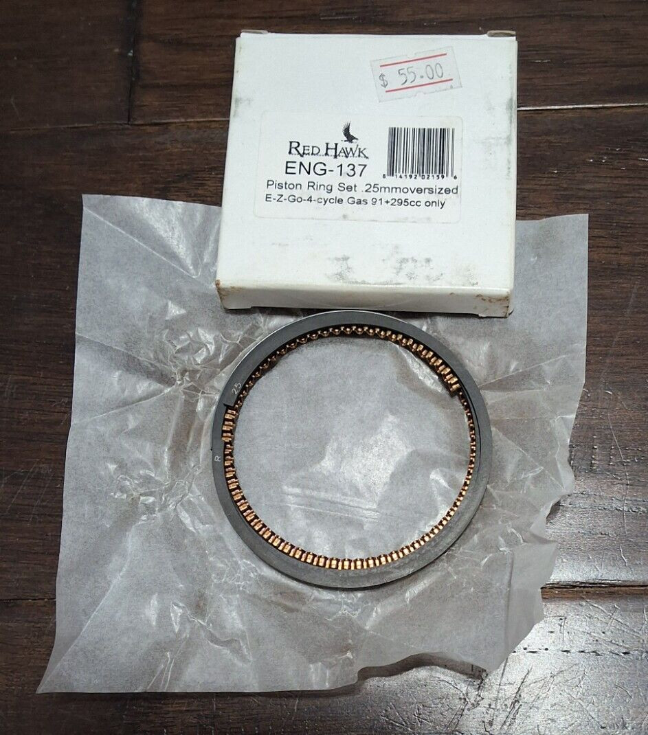 Red Hawk ENG-137 Piston Ring Set .25mm oversized E-Z-Go 4-cycle Gas 91+ 295cc