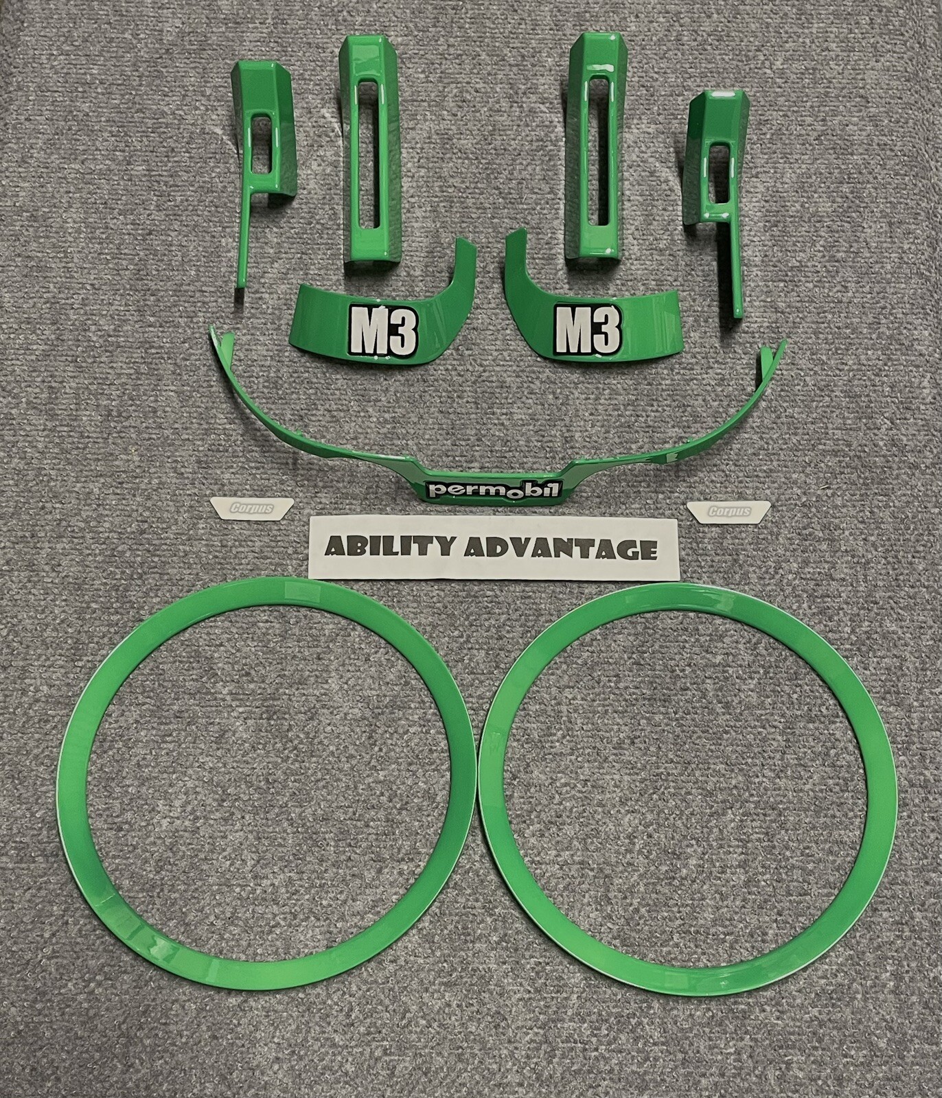 NEW: Permobil M3 V.1 GALACTIC green color SHROUD ACCENT KIT with 2 WHEEL RINGS