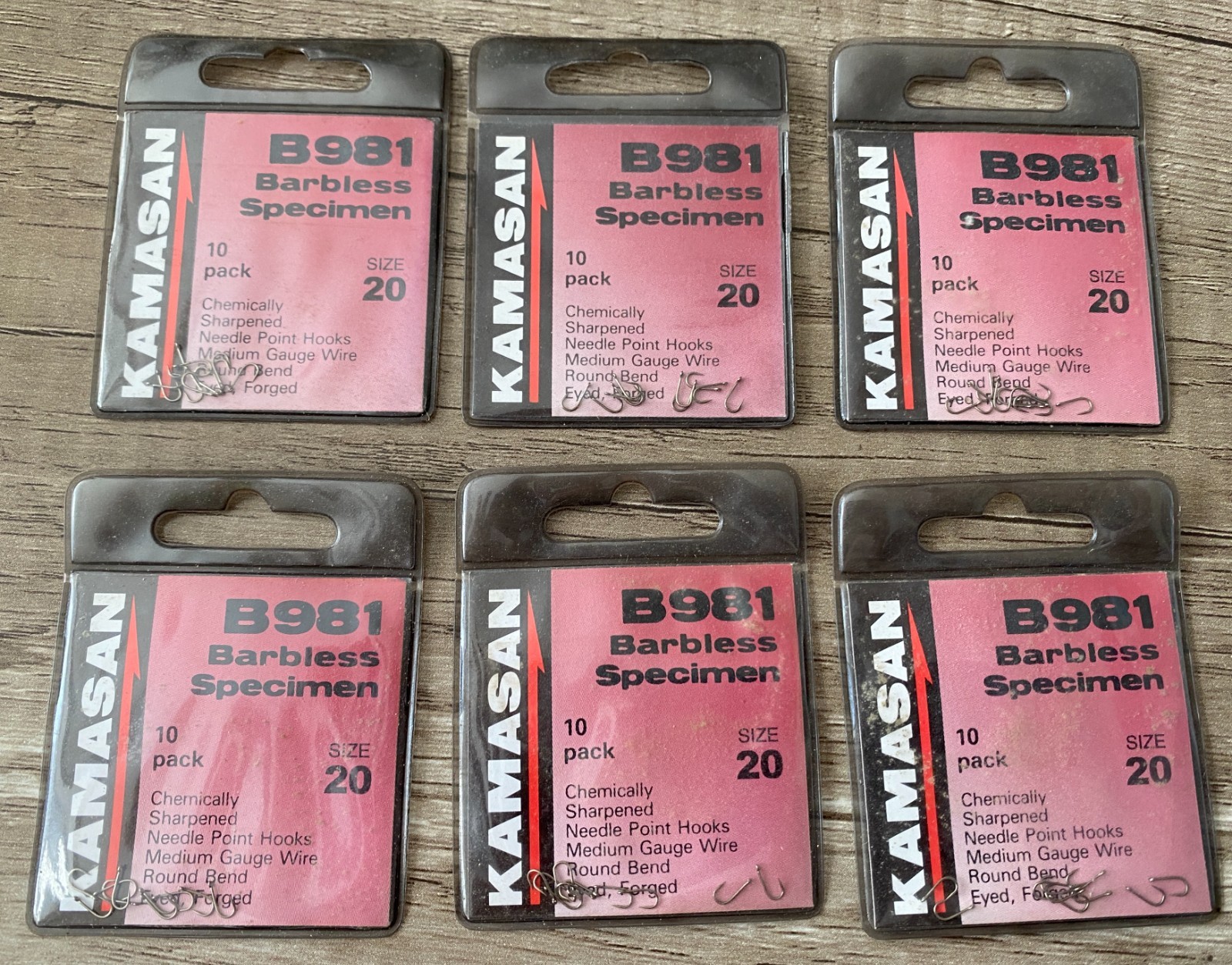 KAMASAN B981 SPECIMEN BARBLESS EYED HOOKS-6 Packs-size 20