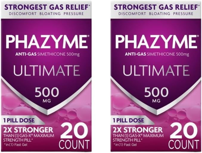 Phazyme Ultimate Gas Bloating Relief Works in Minutes 500 mg (Pack of 2)